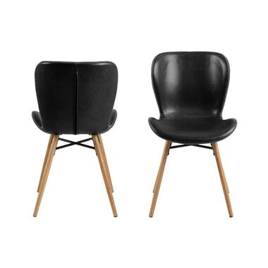 Eetkamerstoel Helgum - lederlook - zwart/eiken (2 stuks) - Leen Bakker aanbieding