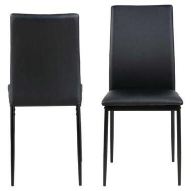 Eetkamerstoel Loures - lederlook - zwart (4 stuks) - Leen Bakker aanbieding