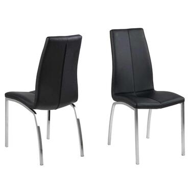 Eetkamerstoel Harsa - lederlook - zwart/metaal (4 stuks) - Leen Bakker aanbieding