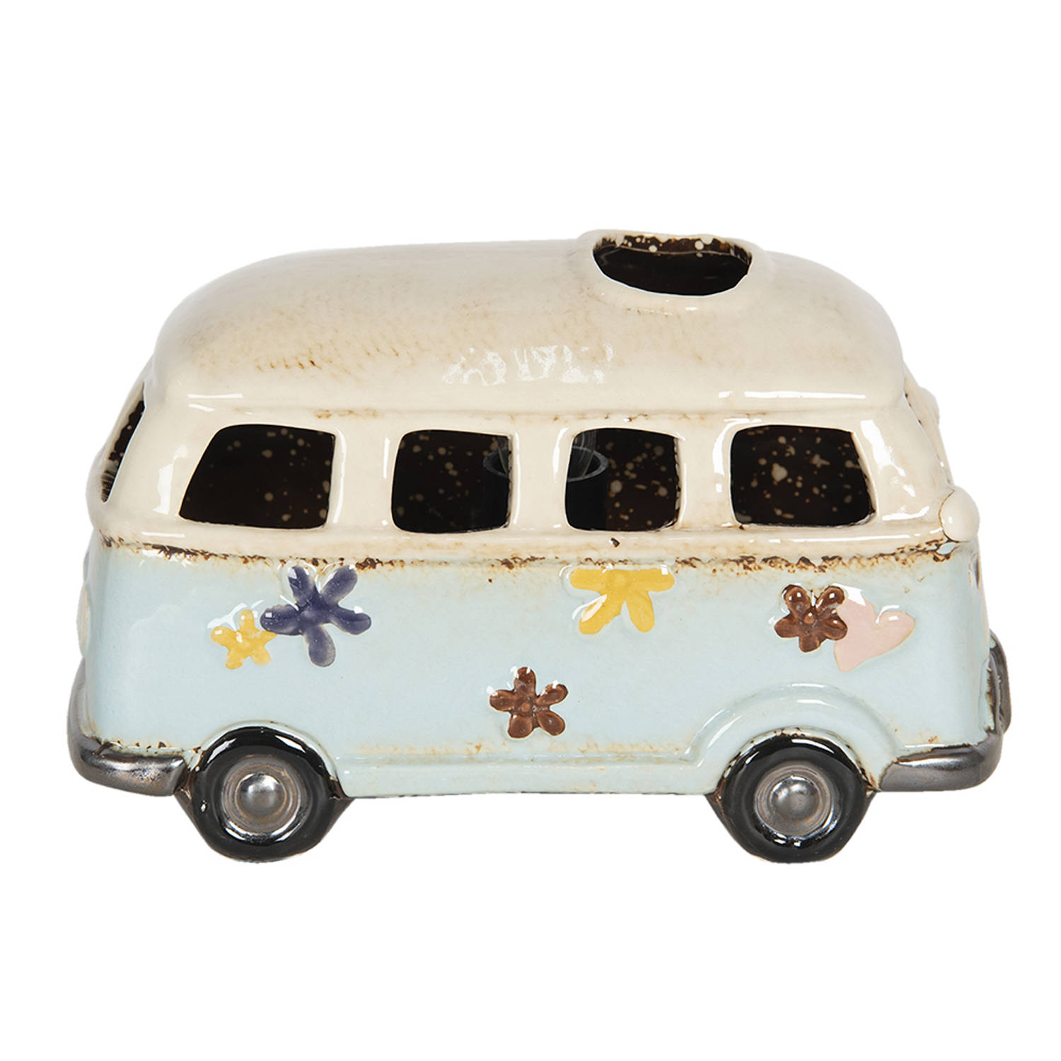 HAES DECO - Tafellamp - Vintage Bestelwagen, 18x10x11 cm - Beige / Blauw Keramiek - Bureaulamp, Nachtlampje, Sfeerlamp aanbieding