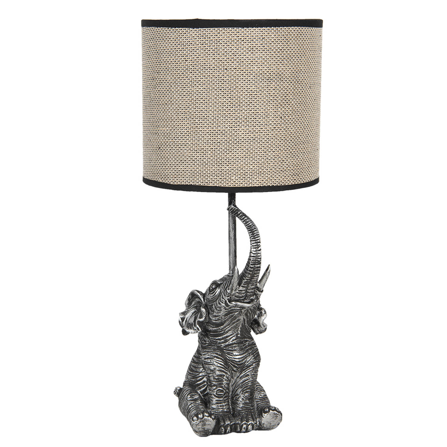 HAES DECO - Tafellamp - City Jungle - Olifant Lamp, Ø 20x45 cm - Beige/Grijs - Bureaulamp, Sfeerlamp, Nachtlampje aanbieding