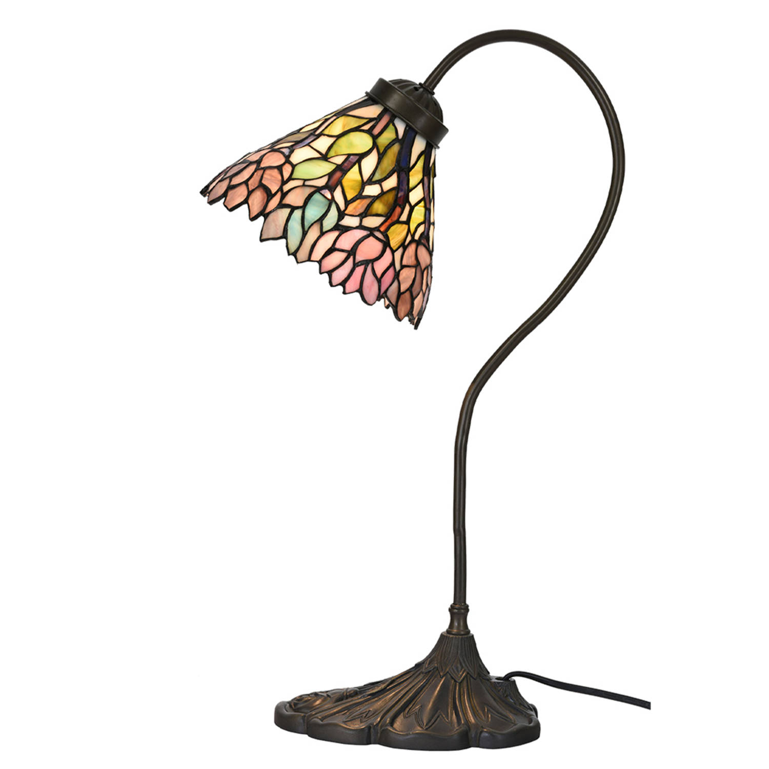 HAES DECO - Tiffany Tafellamp Roze, Beige Ø 20x51 cm Fitting E14 / Lamp max 1x40W aanbieding