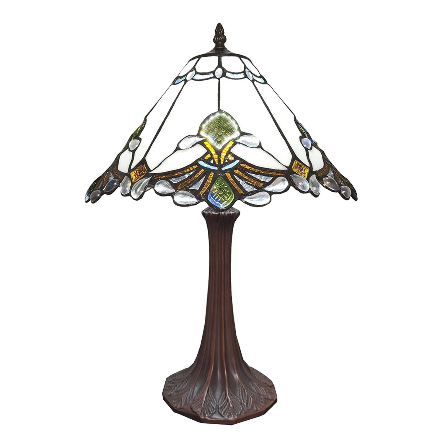 HAES DECO - Tiffany Tafellamp Wit, Bruin, Groen Ø 31x49 cm Fitting E27 / Lamp max 1x40W aanbieding