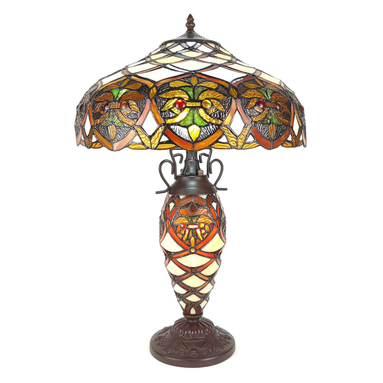 HAES DECO - Tiffany Tafellamp Creme, Bruin Ø 40x61 cm Fitting E27 / Lamp max 2x60W aanbieding