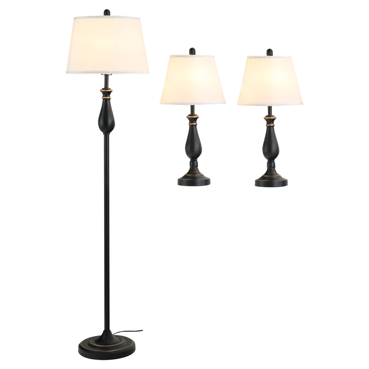 Driedelige set van 1 staande lamp en 2 tafellampen - Vloerlamp - Stalamp - tafellamp - Vintage - Klassiek - Zwart aanbieding