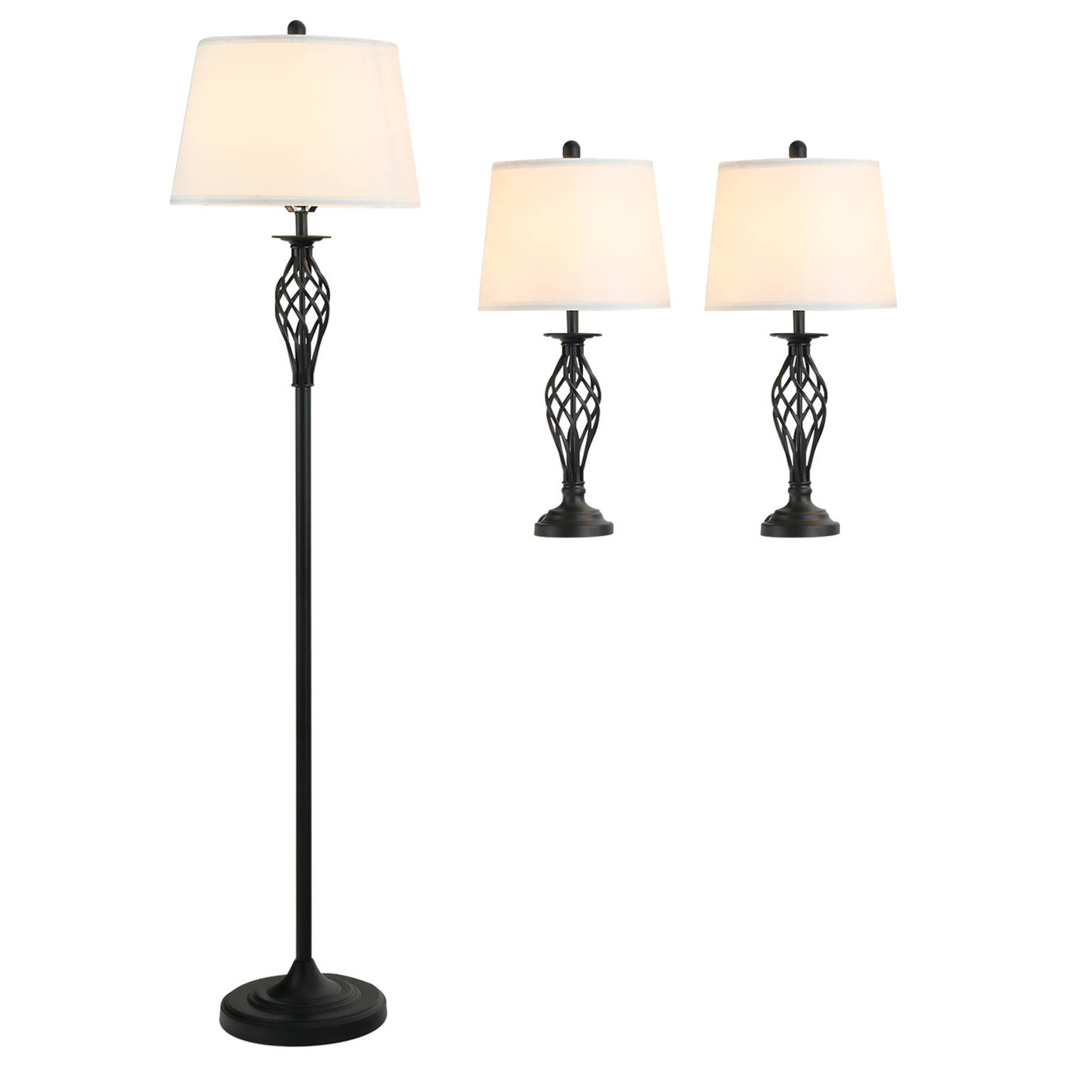 Driedelige set van 1 staande lamp en 2 tafellampen - Vloerlamp - Stalamp - tafellamp - Vintage - Klassiek - Zwart/wit aanbieding