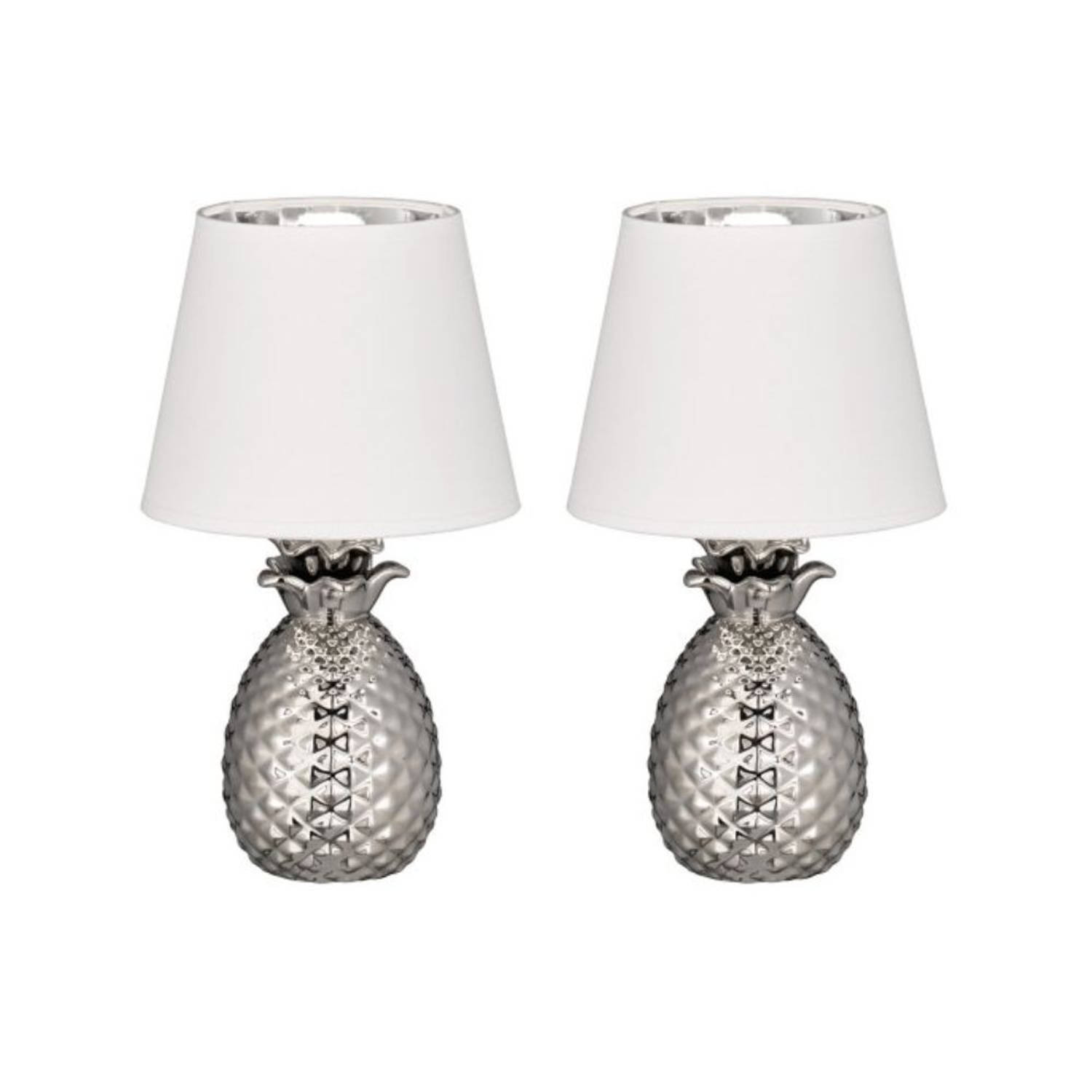 Pineapple Tafellamp Wit-Zilver 35 cm - 2 stuks aanbieding