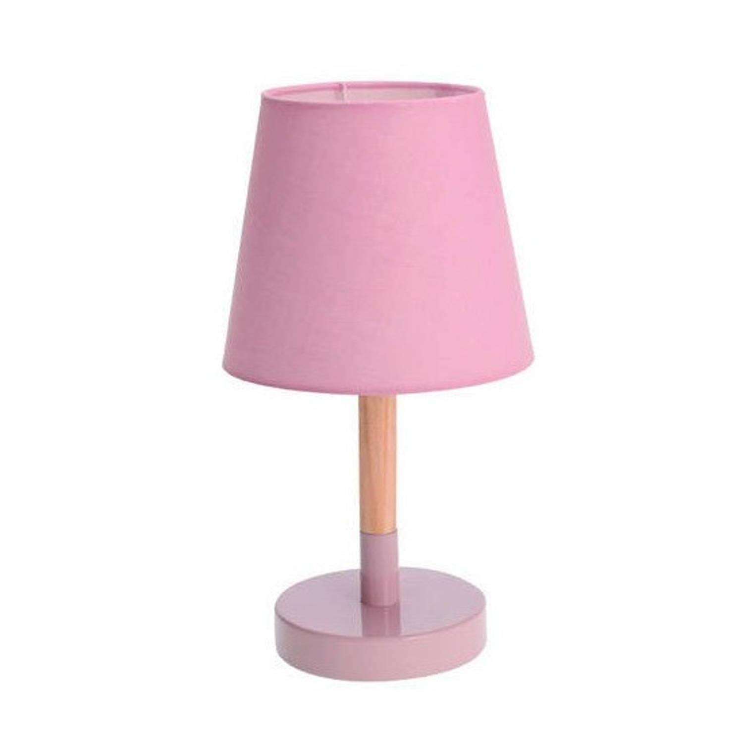 Roze tafellamp/schemerlamp hout/metaal 23 cm - Tafellampen aanbieding