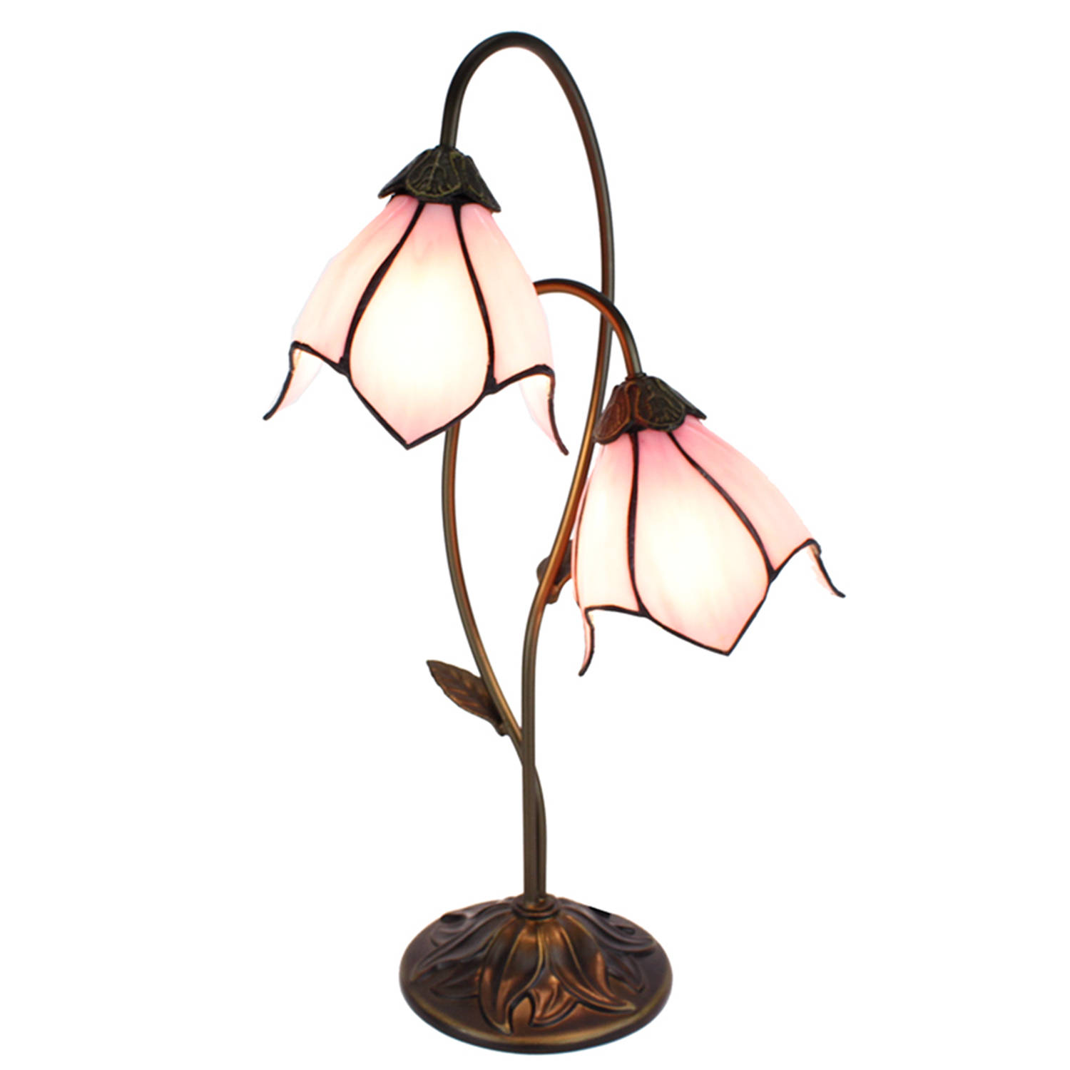 LumiLamp Tiffany Tafellamp 35x18x61 cm Bruin Roze Kunststof Glas Tiffany Bureaulamp Roze Tiffany Bureaulamp aanbieding