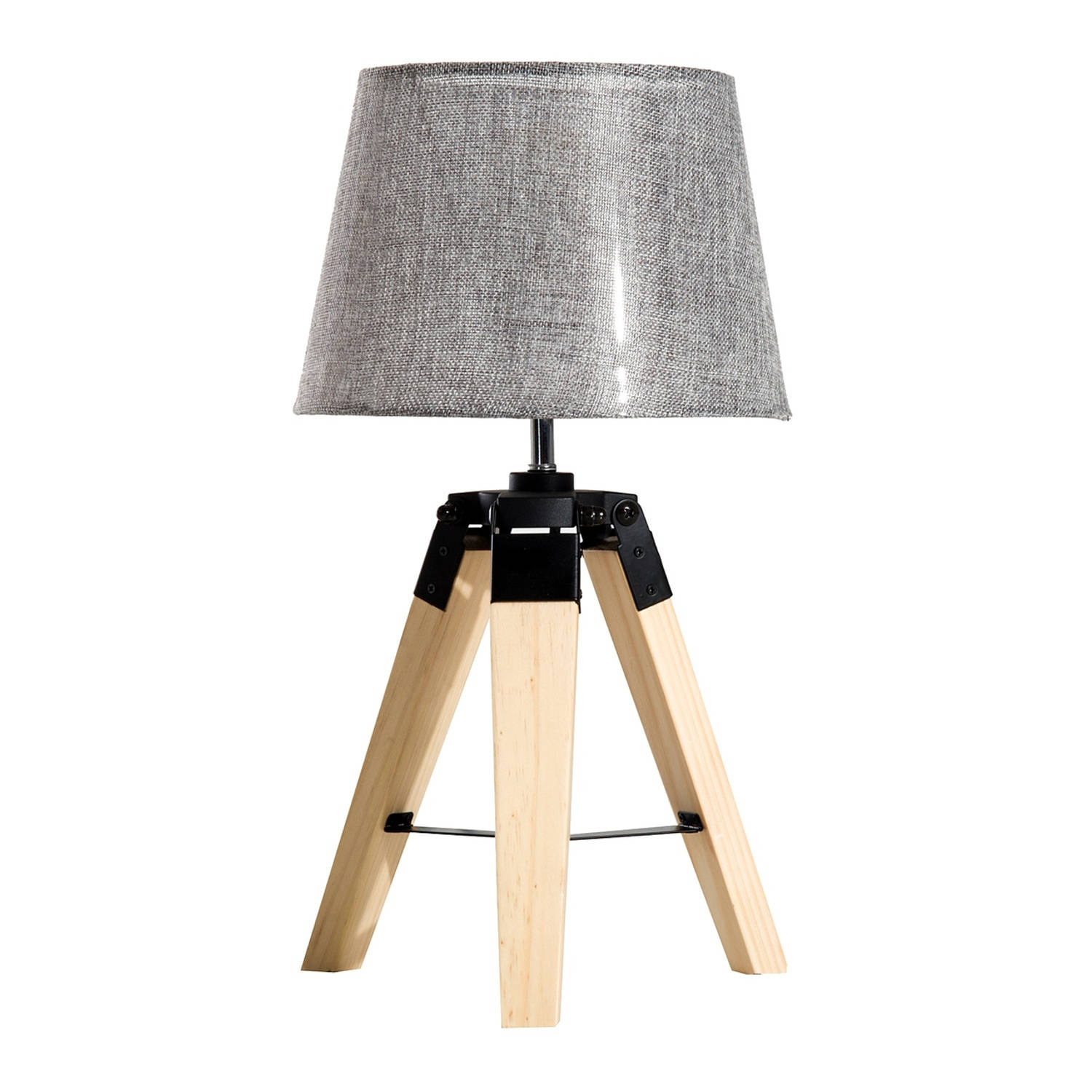 Tafel lamp - Nachtkast lamp - Stoffen kap en houten poten - Driepoot - 45 cm hoog aanbieding