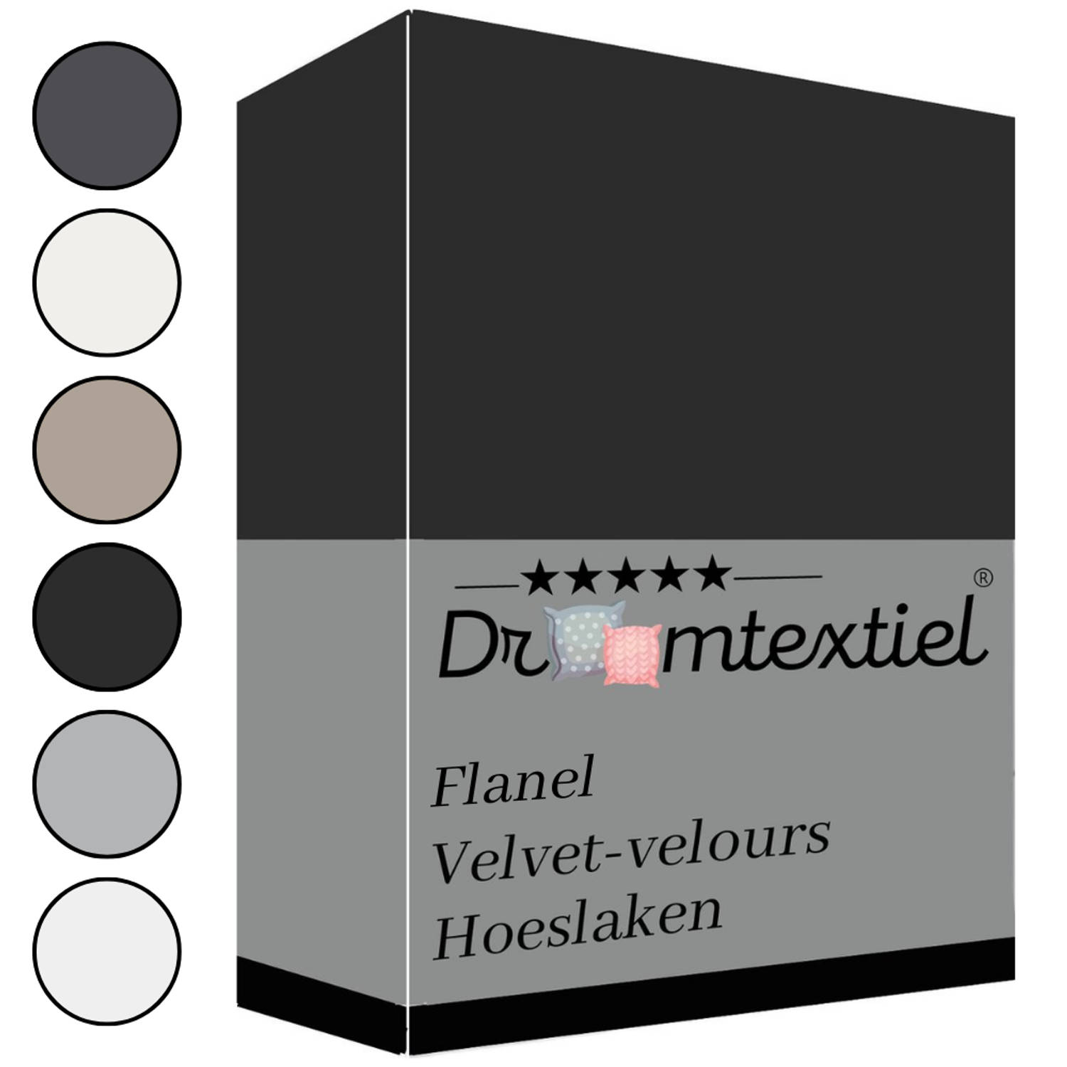 Droomtextiel Zachte Flanel Velvet Velours Hoeslaken Zwart Lits-Jumeaux 160x200 cm - Hoogwaardige Kwaliteit - Super Zacht aanbieding