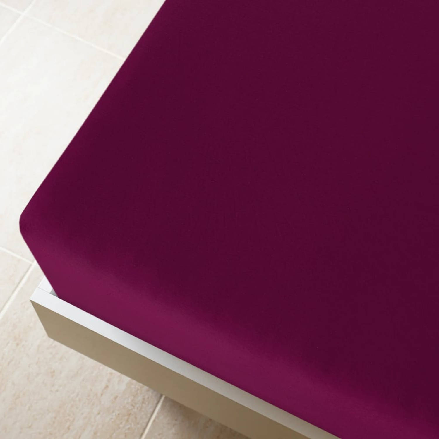 The Living Store Jersey hoeslaken - bordeaux - 90x200 cm - 100% katoen aanbieding