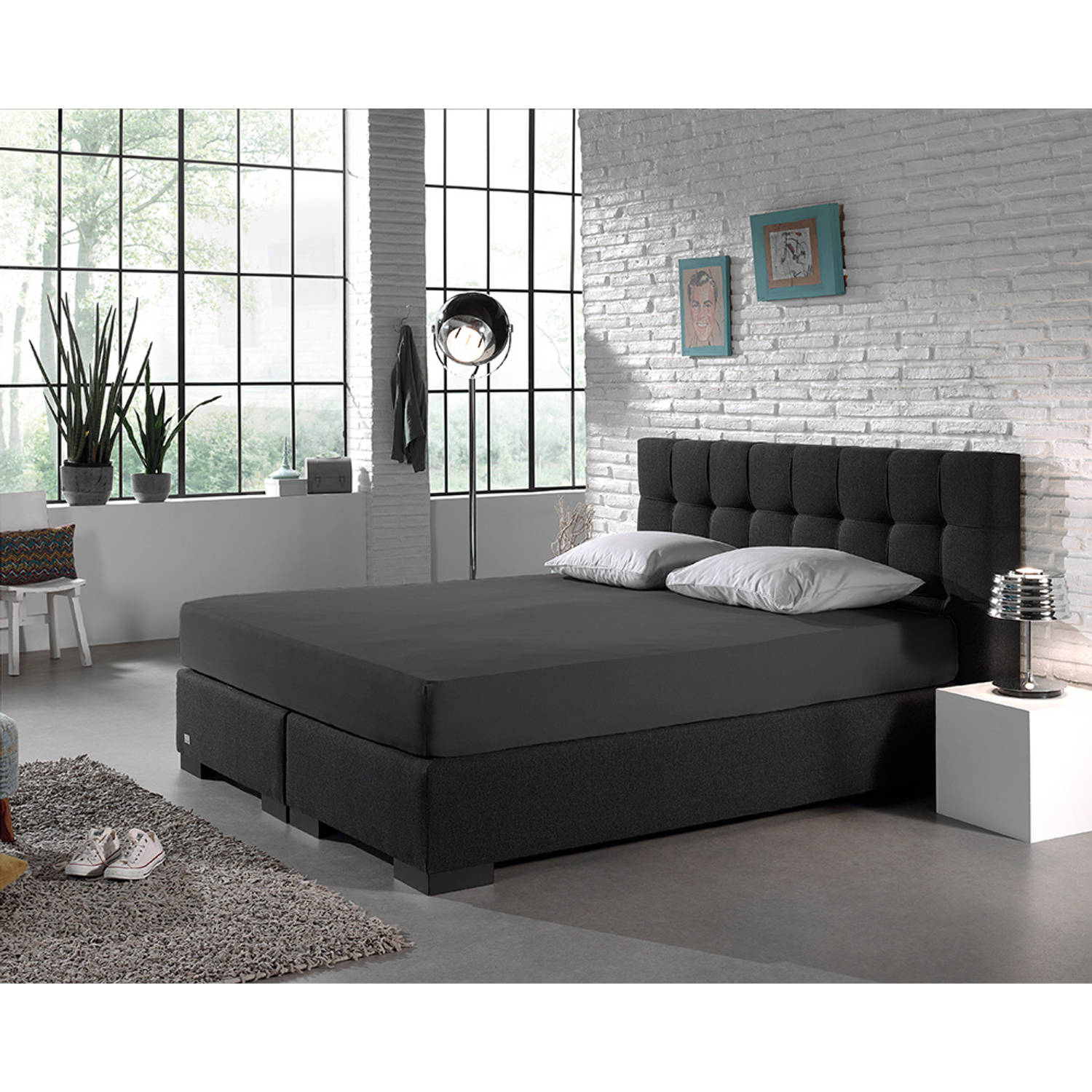 Sleeptime Hoeslaken Hotel Jersey Anthracite Hoeslaken Lits-jumeaux 160/180x200 aanbieding