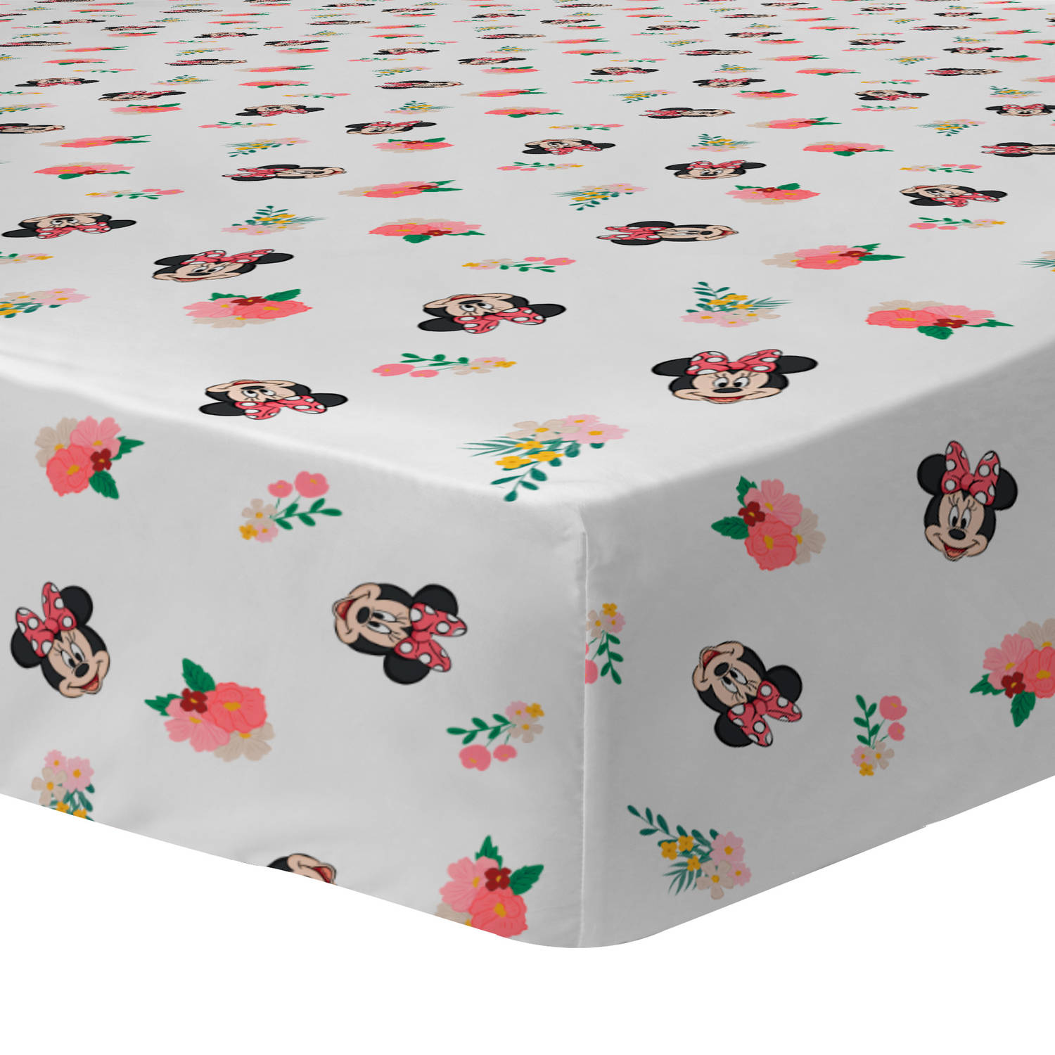 Disney Minnie Mouse Hoeslaken Flower - Eenpersoons - 90 x 190/200 cm - Katoen aanbieding