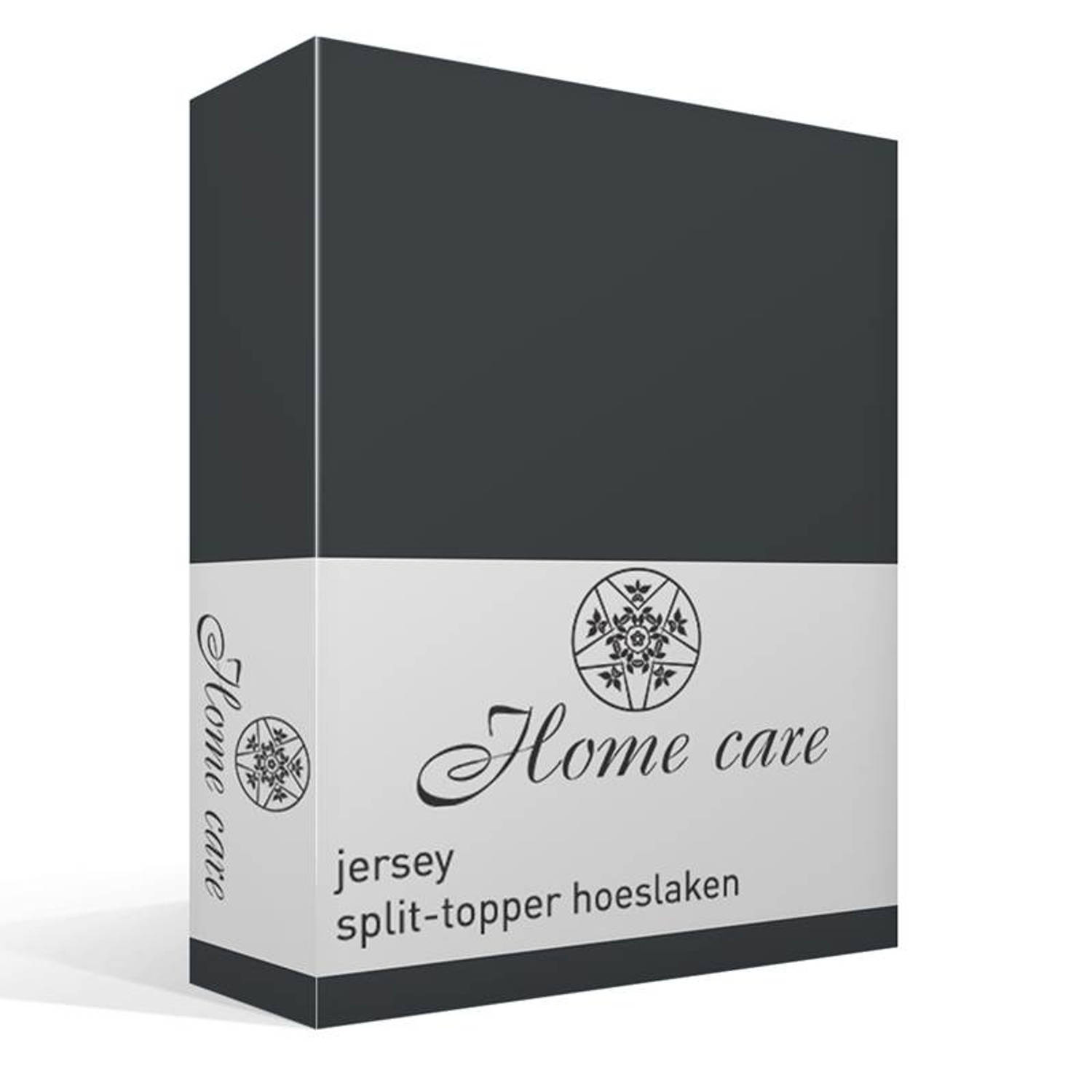 Home Care jersey split-topper hoeslaken - 100% gebreide jersey katoen - Lits-jumeaux (200x200/220 cm) - Antraciet aanbieding