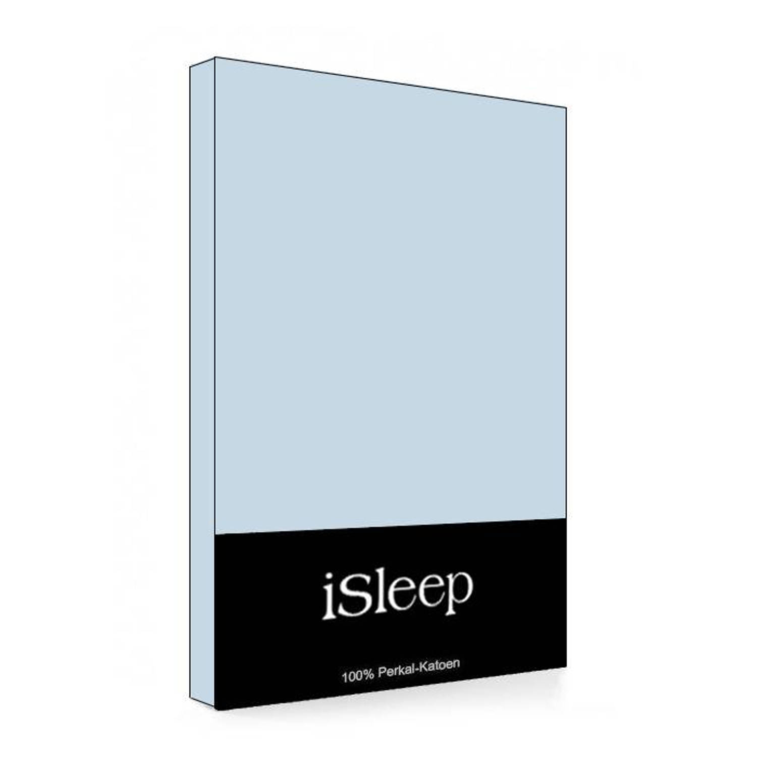 iSleep hoeslaken Perkal Katoen - Blauw - 160x200 aanbieding