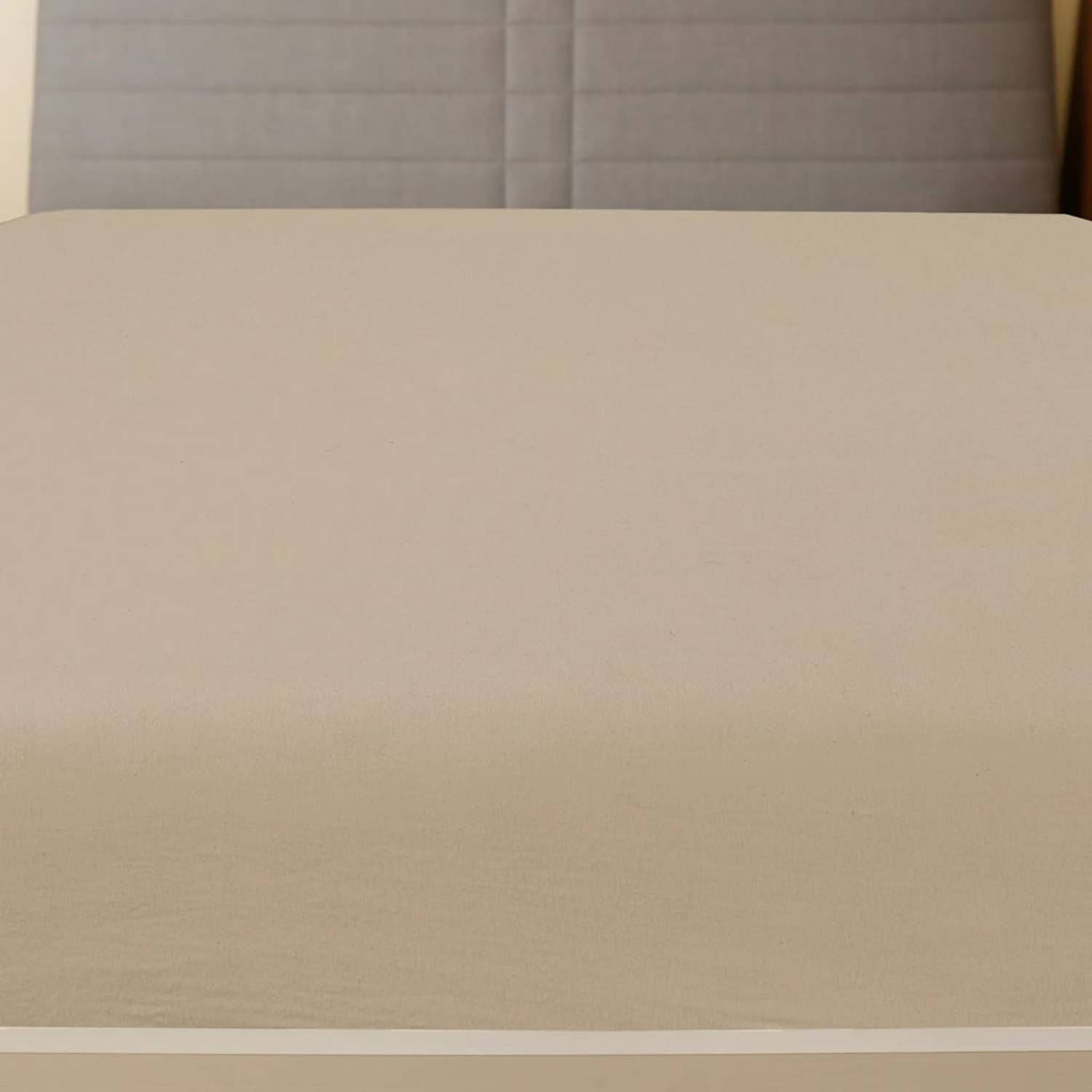 The Living Store Jersey Hoeslaken - Taupe - 90 x 200 cm - 100% Katoen aanbieding