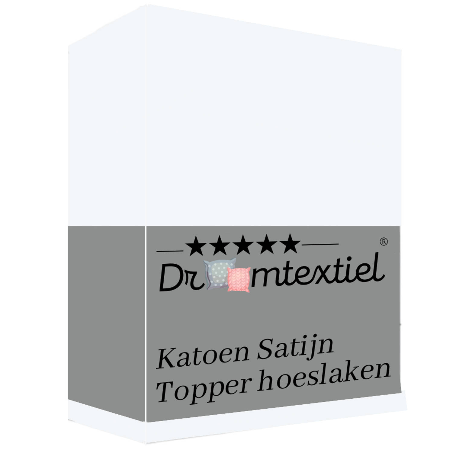 Droomtextiel Katoen - Satijnen Topper Hoeslaken Wit - Lits-Jumeaux - 160x220 cm - Hoogwaardige Kwaliteit - Super Zacht aanbieding