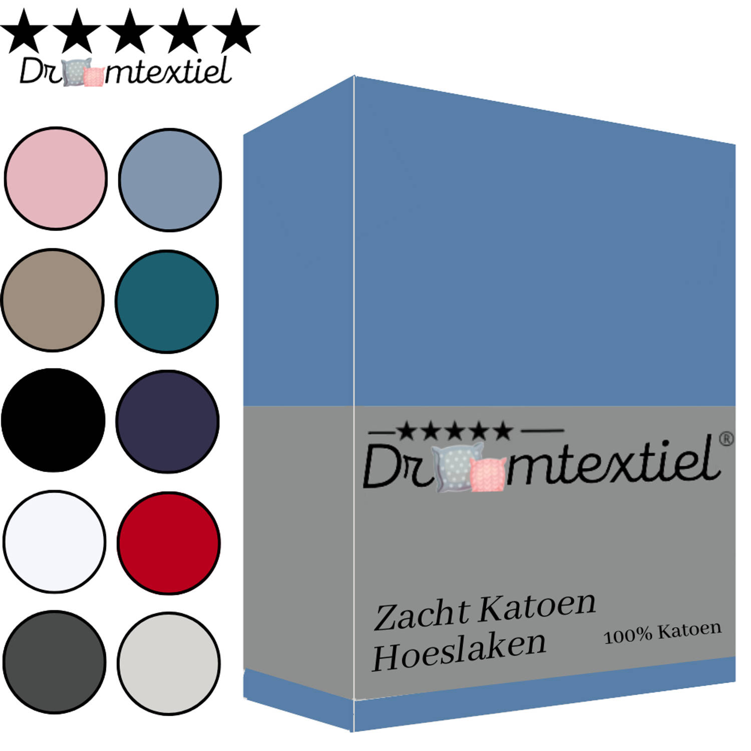 Droomtextiel Zacht Katoenen Hoeslaken Blauw 140x200 cm - Hoge Hoek - Perfecte Pasvorm - Heerlijk Zacht aanbieding