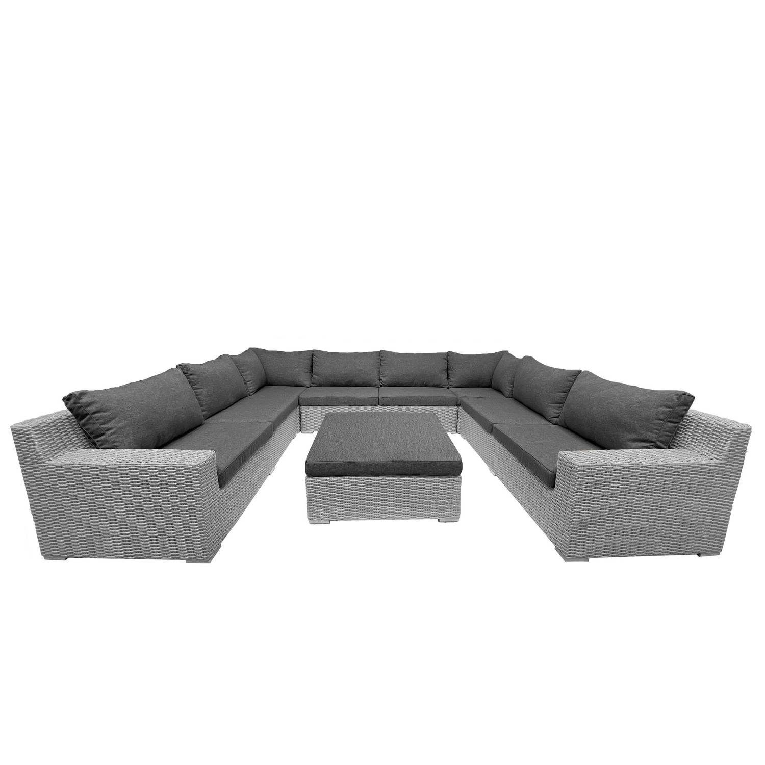 8-persoons Loungeset Colorado Blended Grey U-opstelling met antraciet kussens incl. hocker aanbieding