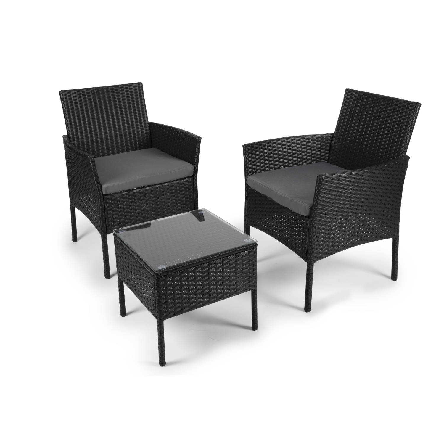 Lifetime Garden Tuinset - Lissabon Loungeset - Tuinstoelen en Bijzettafel - Rotan - Zwart aanbieding