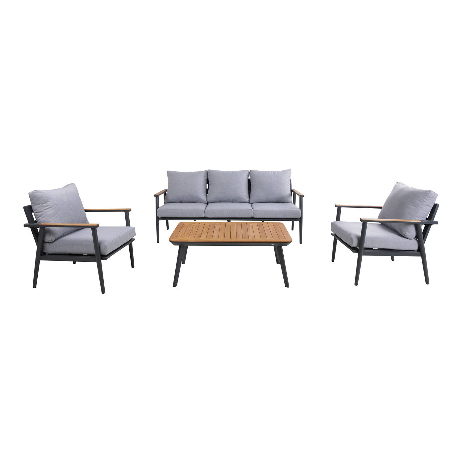 AXI Bibi Stoel-bank Loungeset 4-delig Antraciet / Teak Lounge Set met 2 stoelen, bank & tuintafel van Aluminium / Teak aanbieding