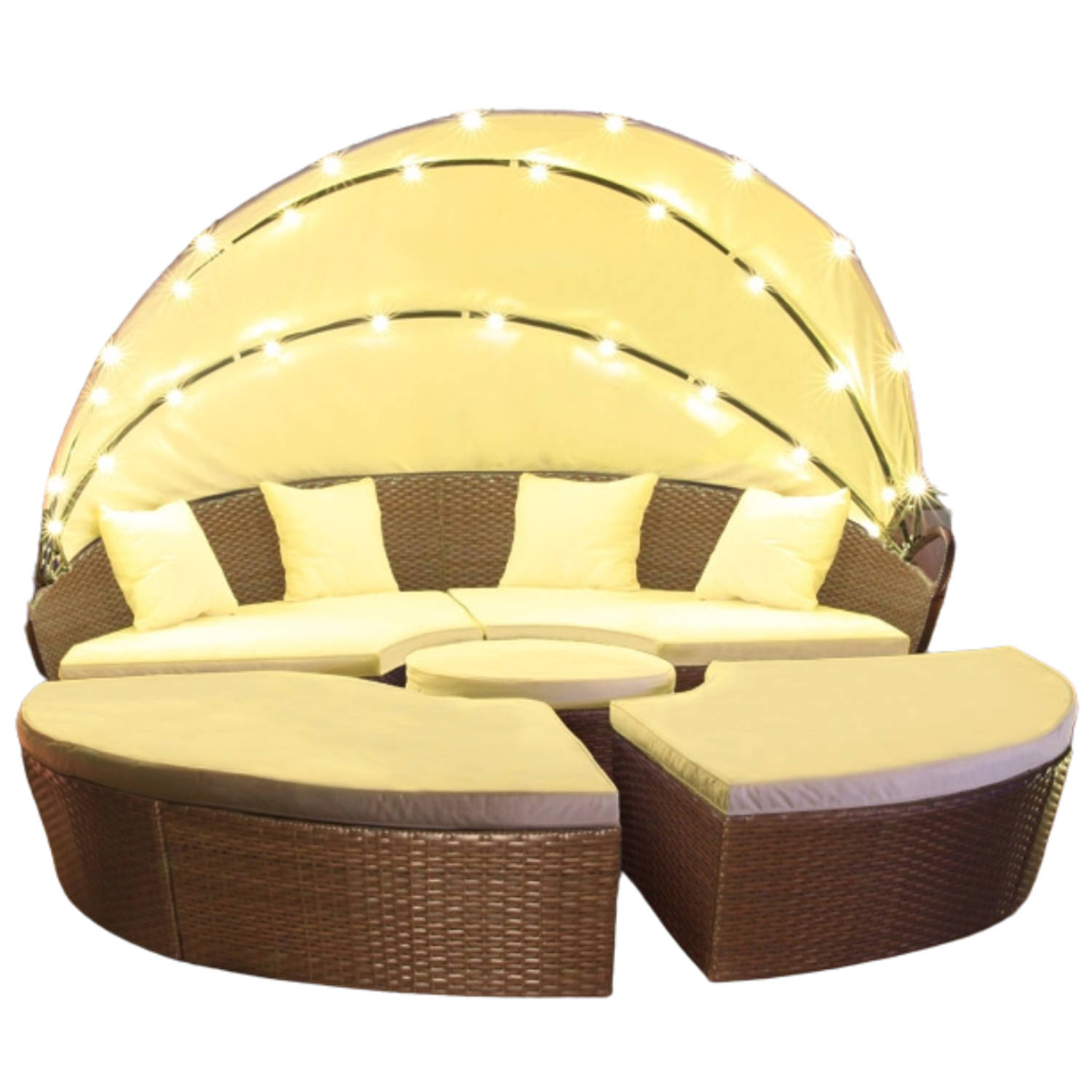 Elfida - Polyrattan Loungeset met Solar LED verlichting - 180cm - Inclusief kussens - UV bestendig - Bruin aanbieding