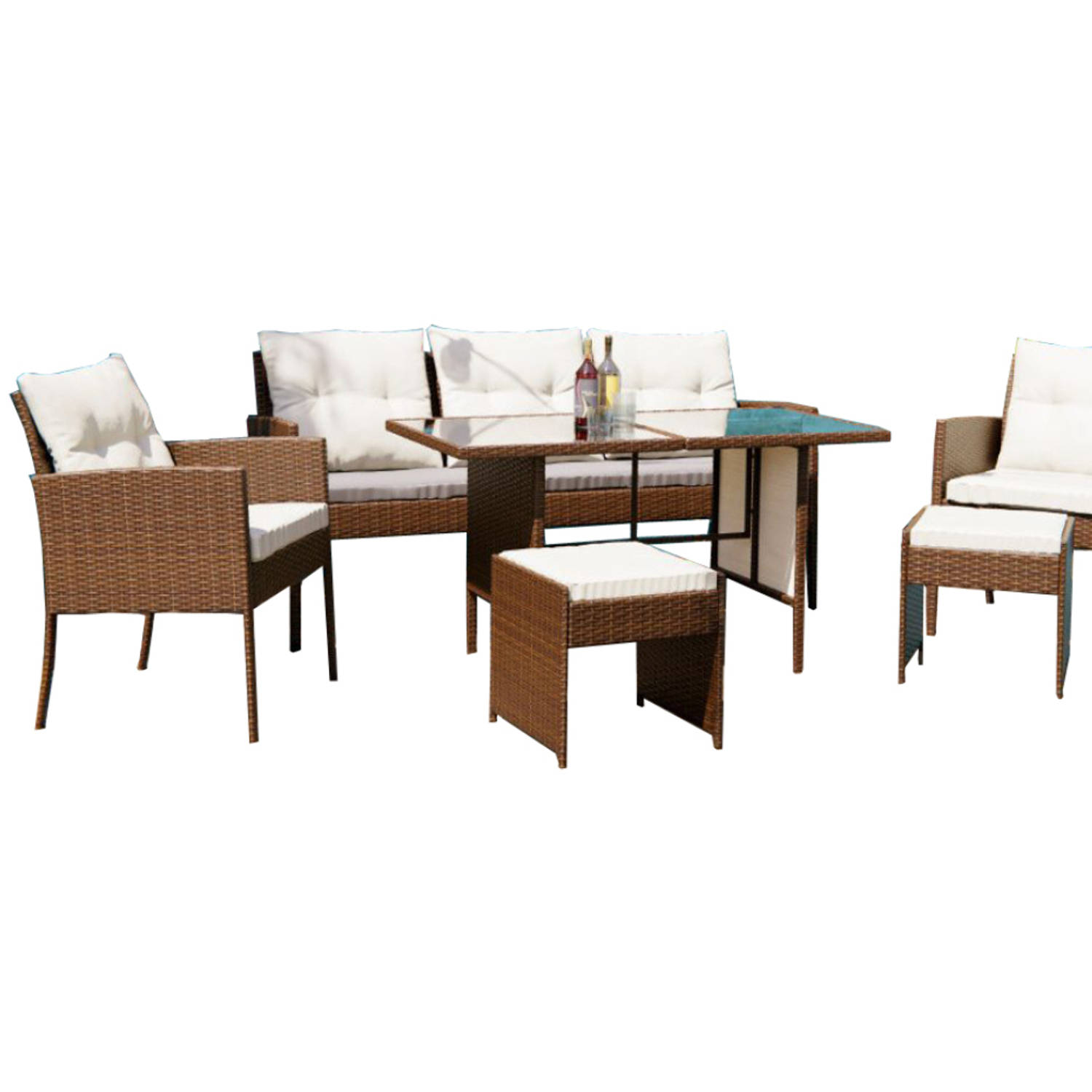 Elfida - Loungeset Tuinmeubels / Tuinset Marrakech - Polyrattan - Loungesets geschikt voor 7 personen - Inclusief kussen aanbieding