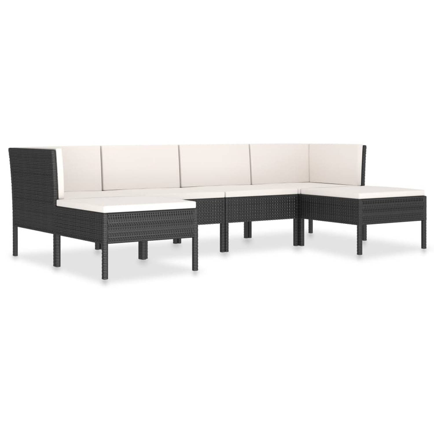 vidaXL 6-delige Loungeset met kussens poly rattan zwart aanbieding