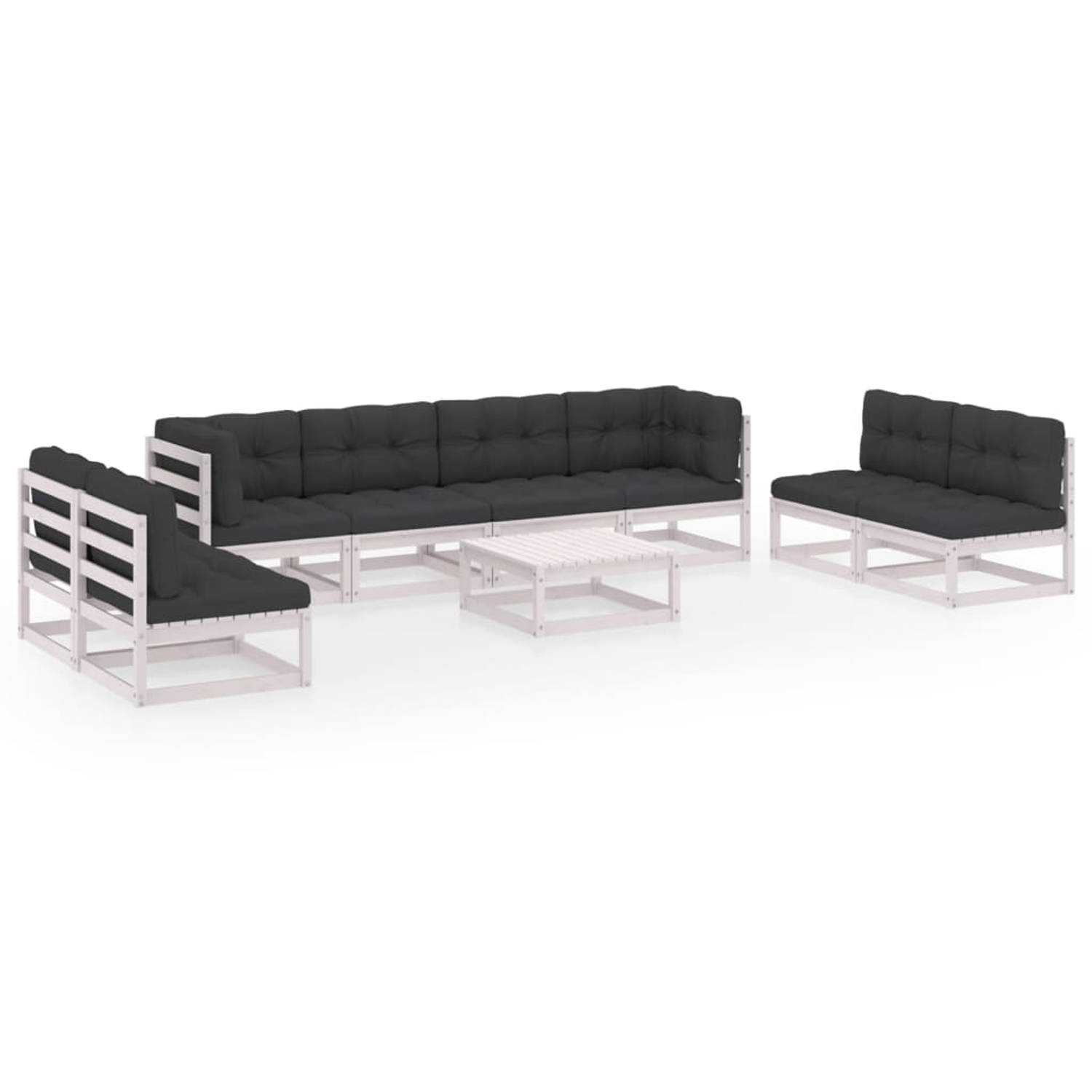 The Living Store Loungeset - Grenenhout - Wit - 70x70x67 cm - Inclusief kussens aanbieding