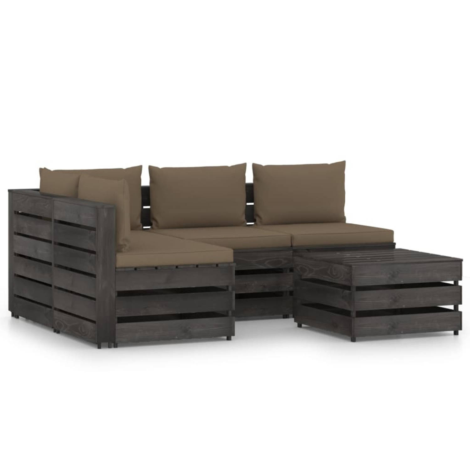 vidaXL 5-delige Loungeset met kussens grijs geïmpregneerd hout aanbieding