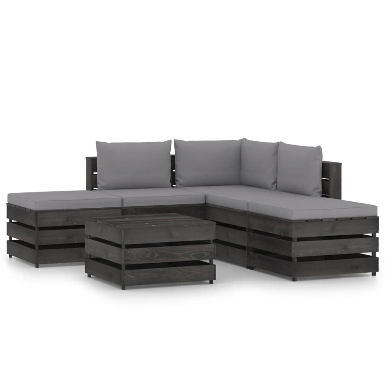 vidaXL 6-delige Loungeset met kussens grijs geïmpregneerd hout aanbieding