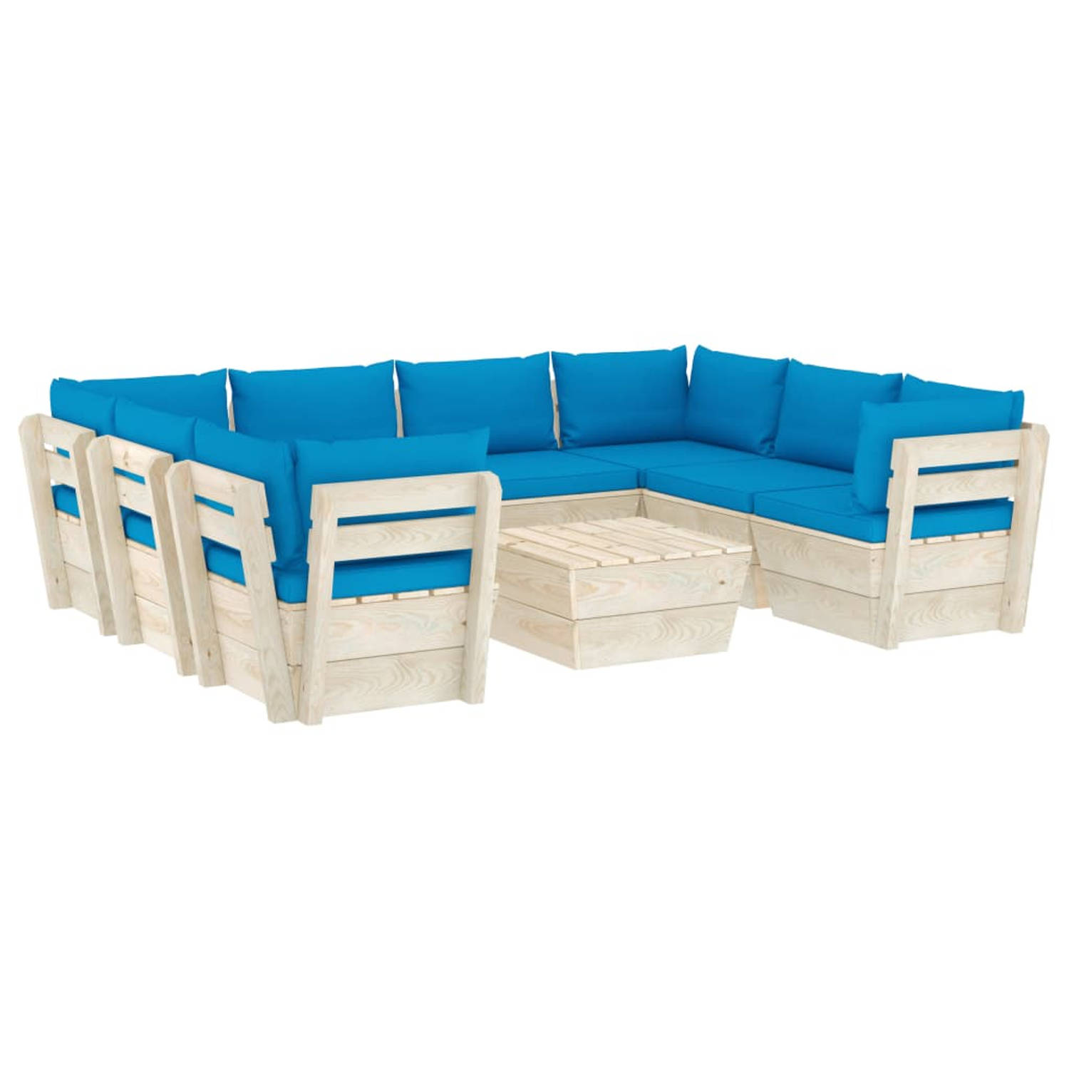 The Living Store Loungeset Pallet - 9-delig - 60x60x65 cm - Lichtblauw kussen aanbieding