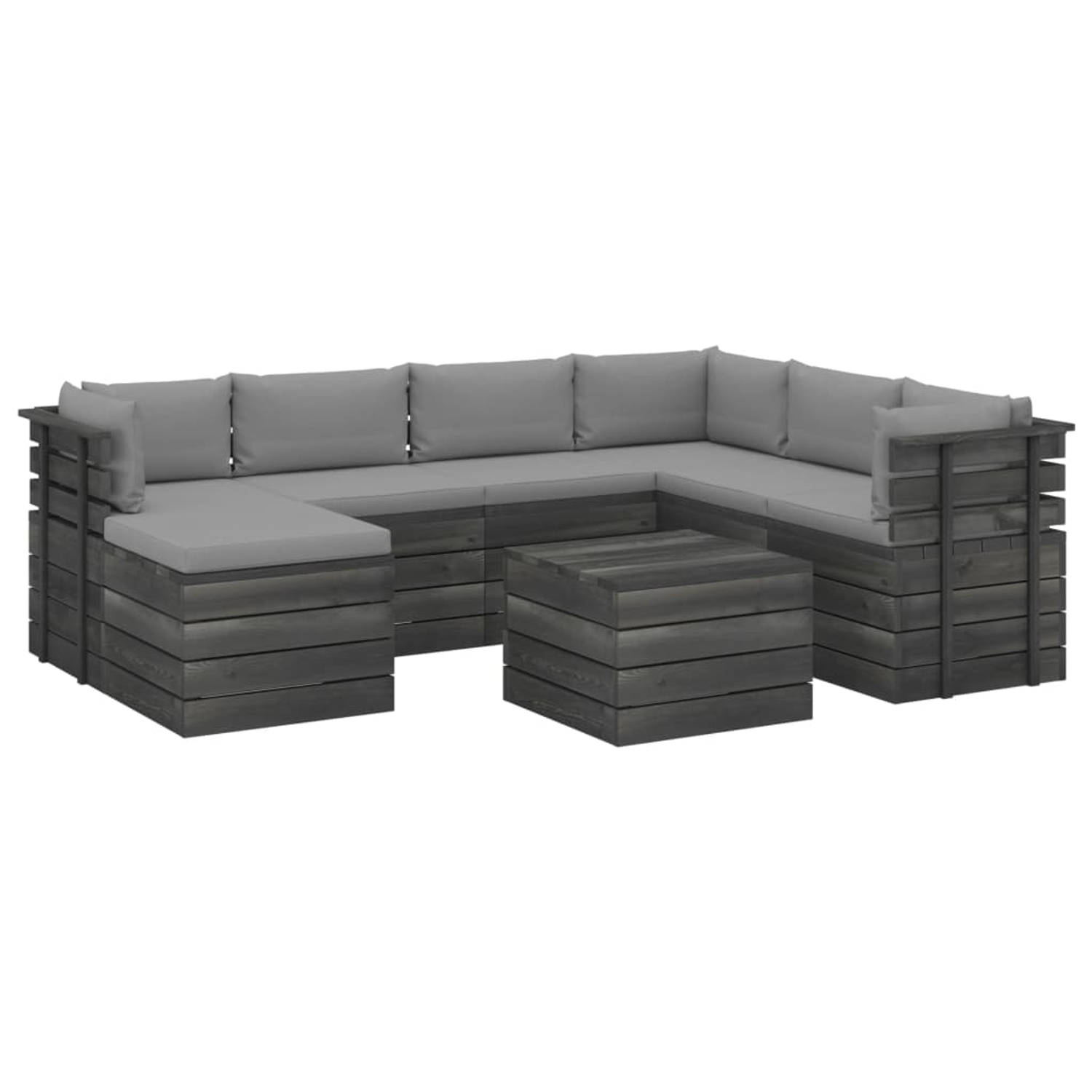 The Living Store Loungeset Pallet - Massief Grenenhout - Grijze Kussens aanbieding