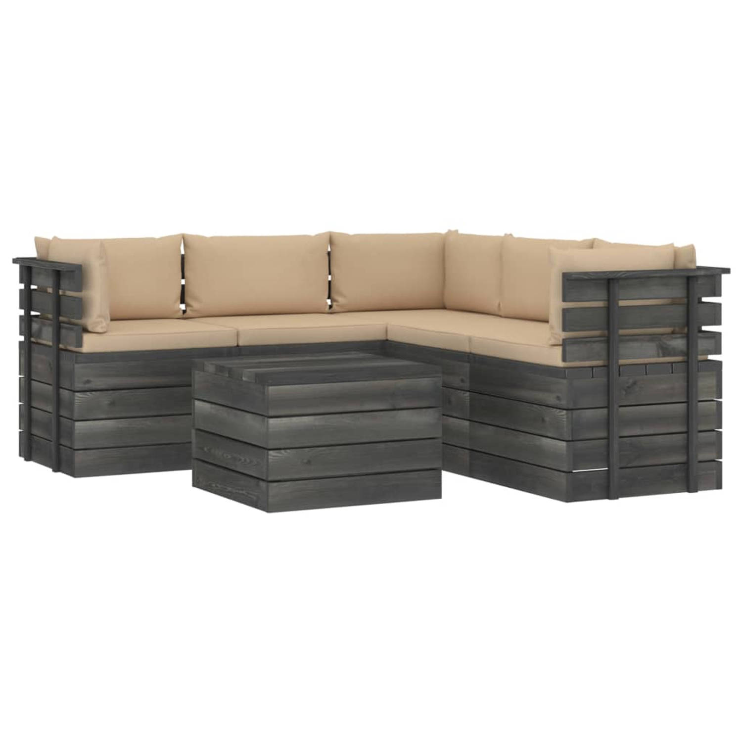 The Living Store Loungeset Pallet - Grenenhout - Beige - 60x65x71.5 cm (Middenbank) - 65x65x71.5 cm (Hoekbank) - aanbieding