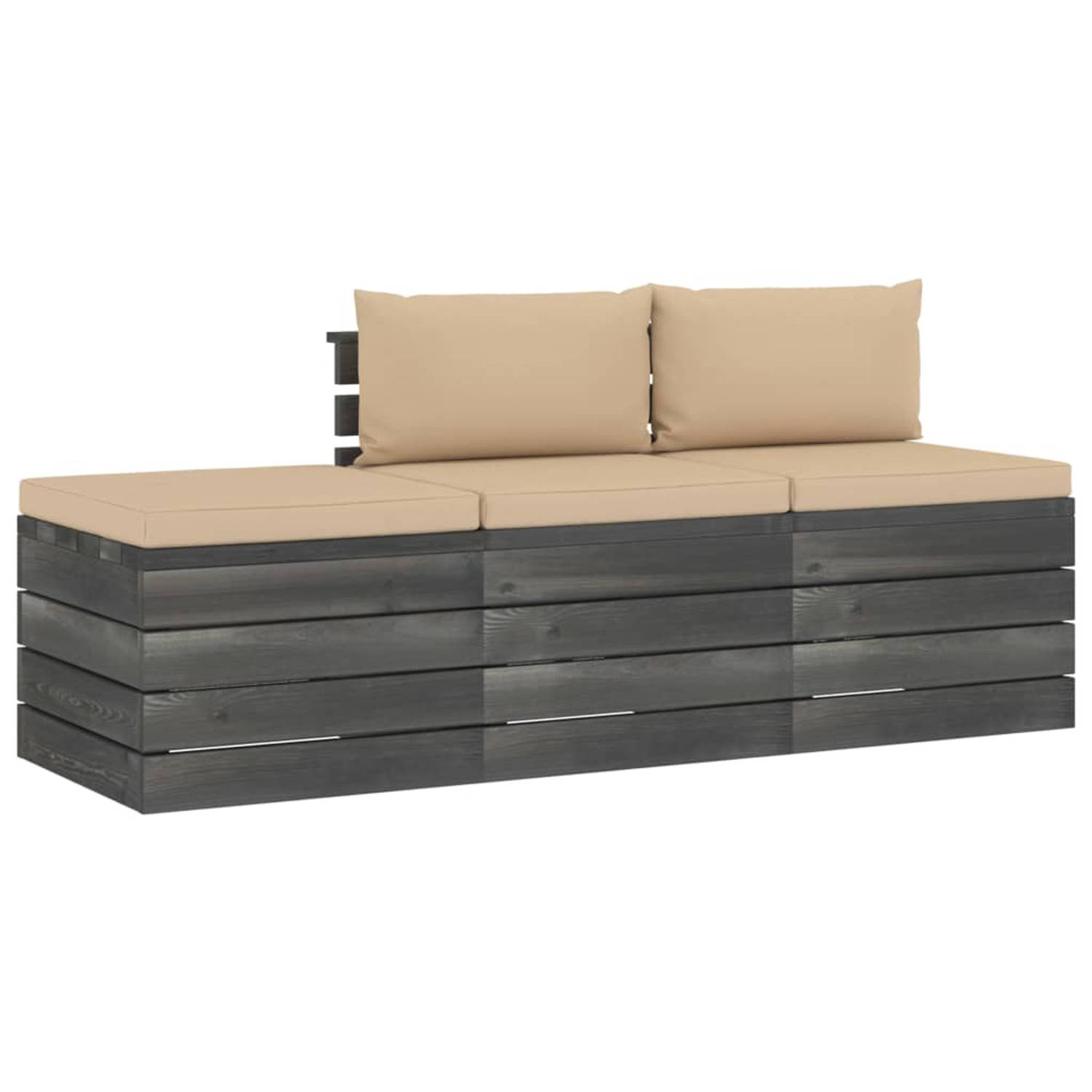 The Living Store Pallet loungeset - massief grenenhout - modulair - beige kussens - 60 x 65 x 71.5 cm - 60 x 60 x 41.5 aanbieding