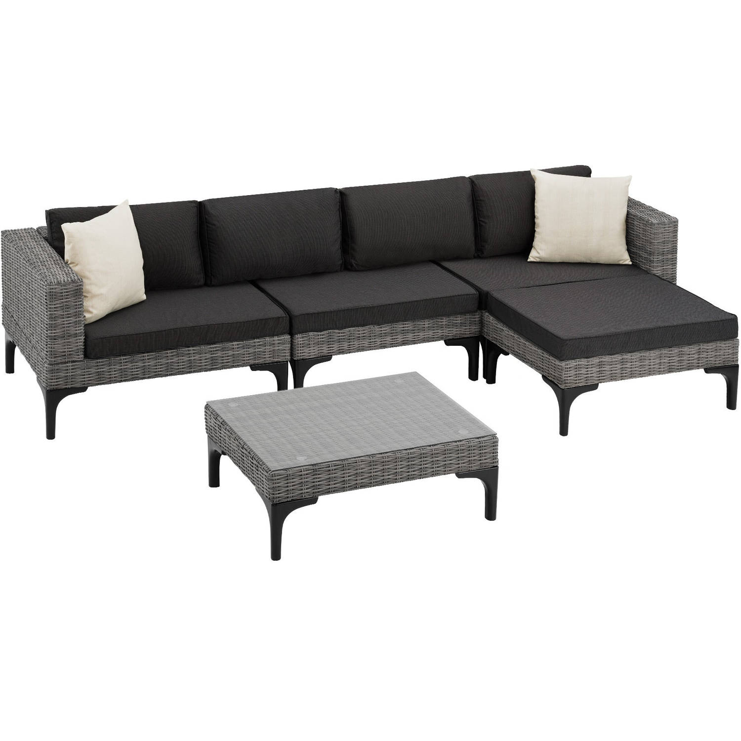 tectake® - Wicker loungeset Konstanza met aluminium frame - grijs - 404794 aanbieding