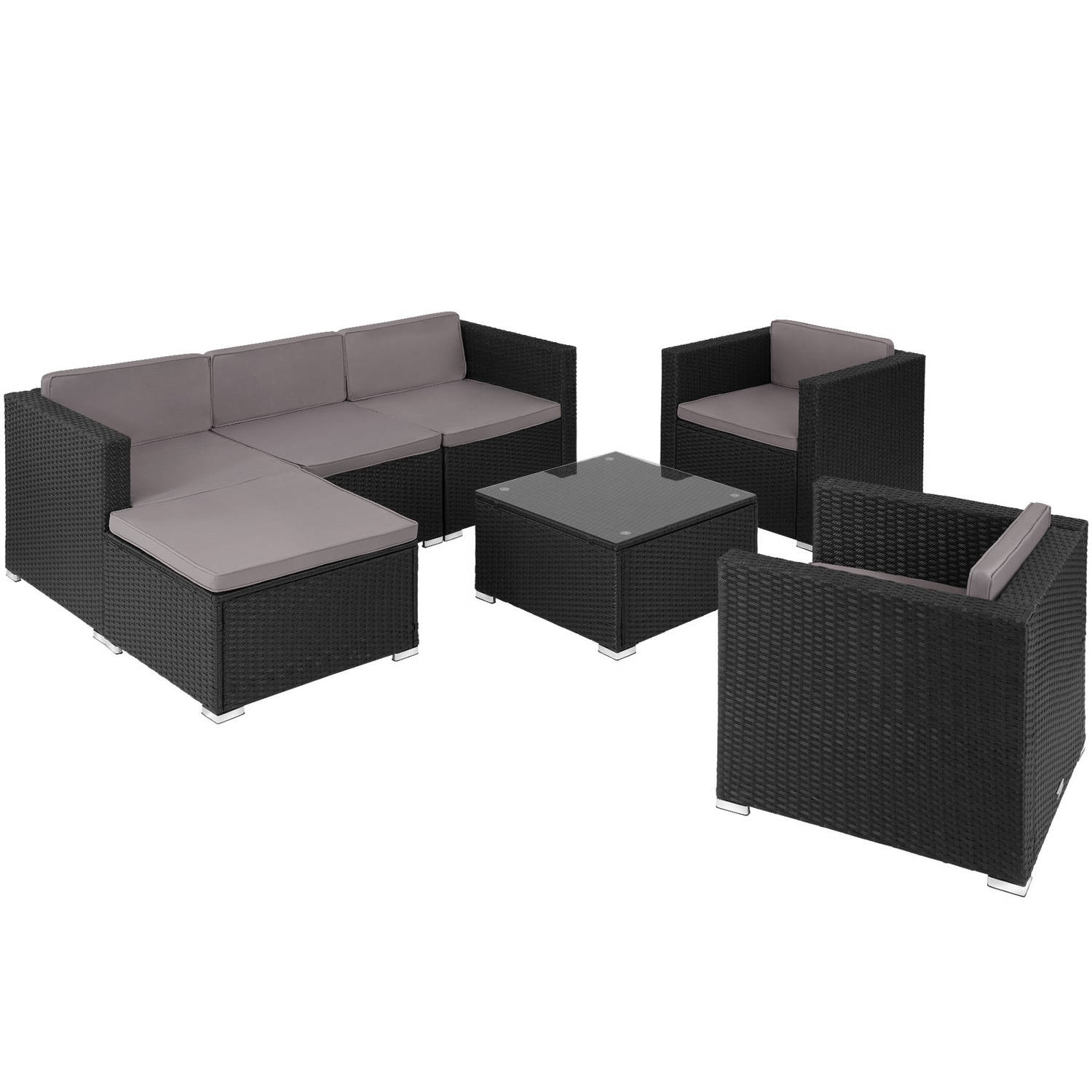 tectake® - Wicker loungeset Lignano met 2 fauteuils - zwart aanbieding