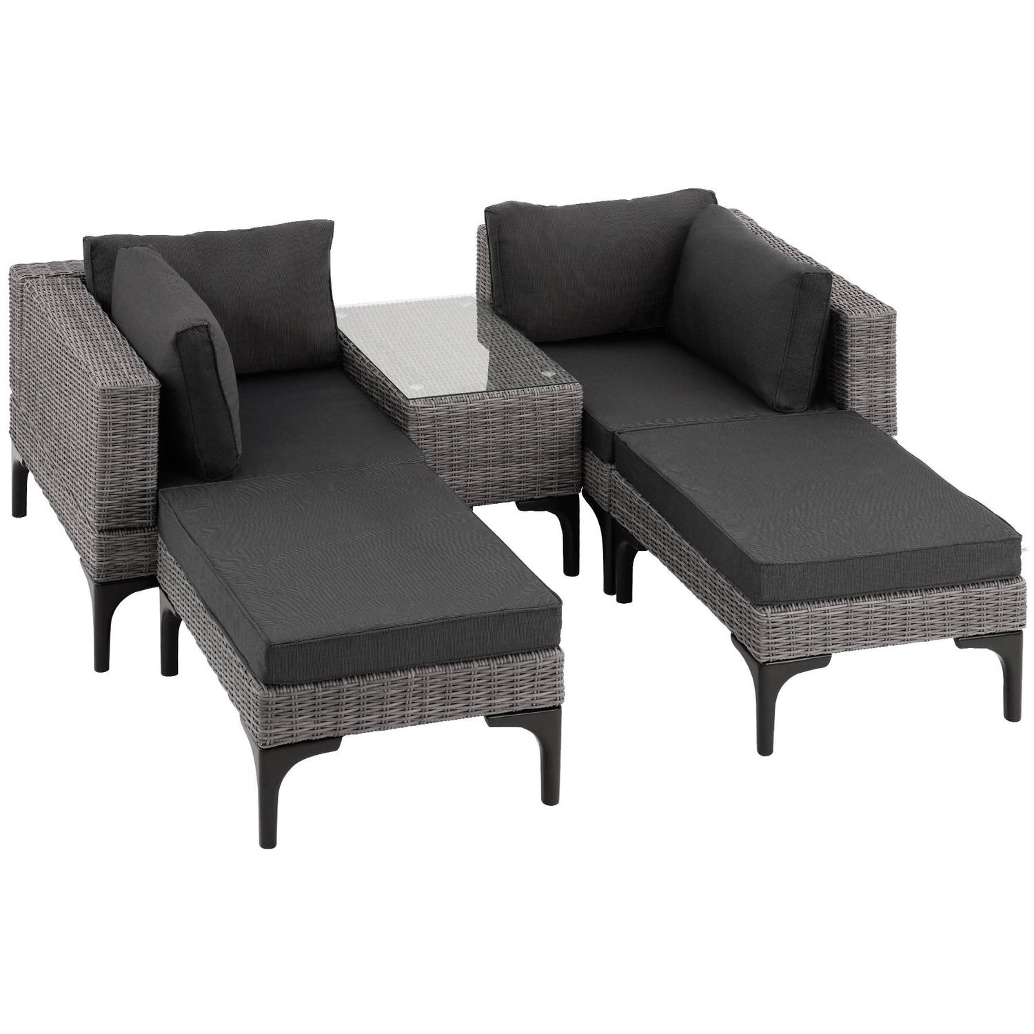 tectake® - Wicker lounge ligbedden tuinset Bellaria - aluminium frame - grijs - 404796 aanbieding