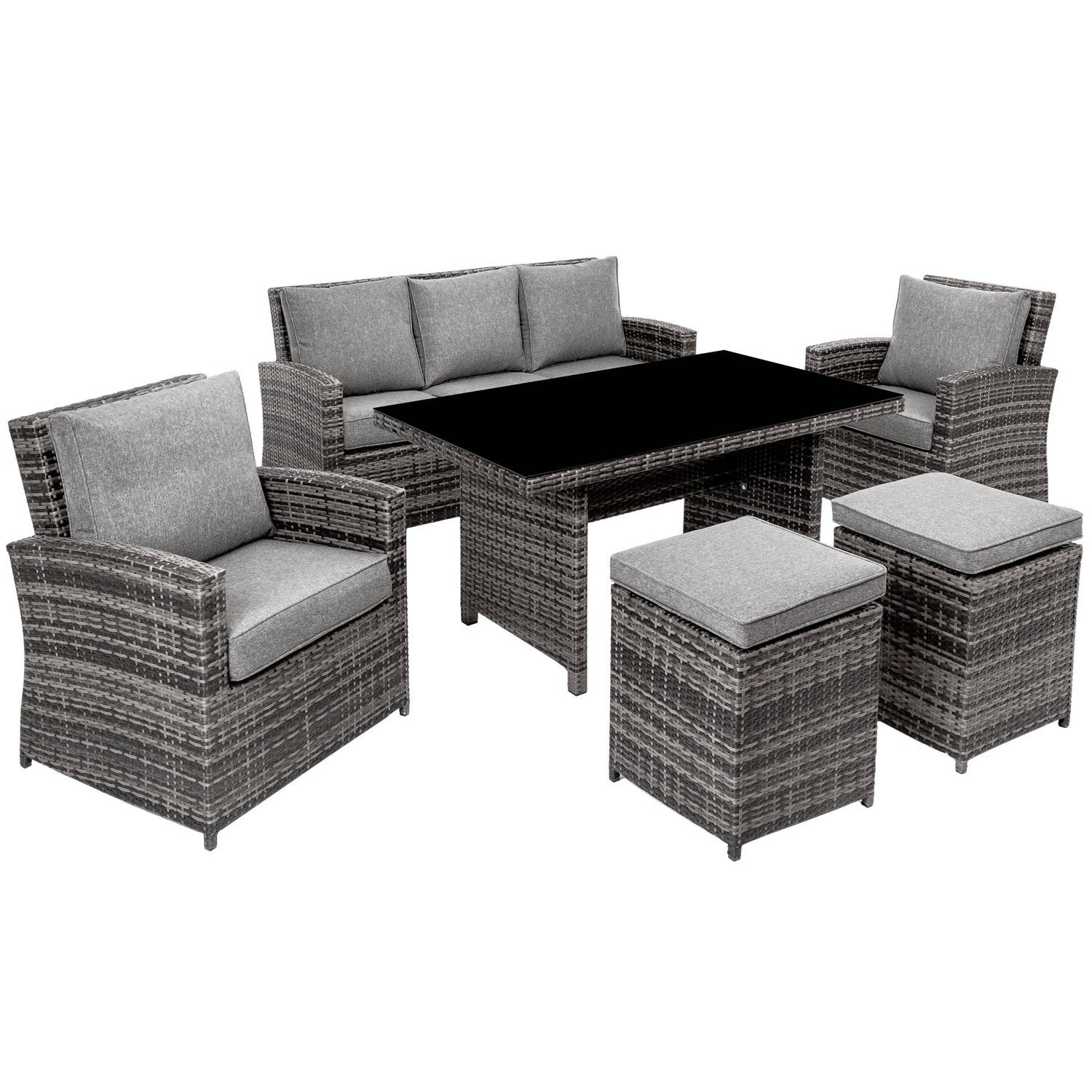 tectake® - Wicker luxe zitgroep Miami 3+2+1 zwart/antraciet - 404808 aanbieding