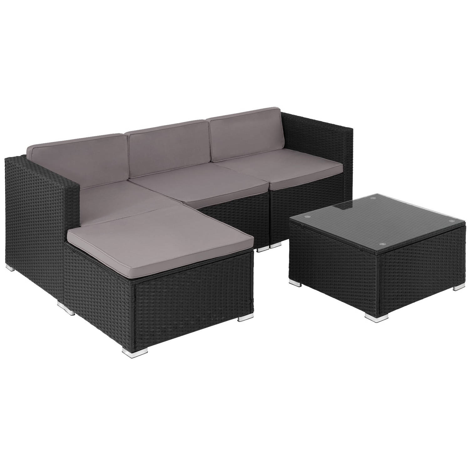 tectake® - Wicker loungeset Lignano - zwart aanbieding