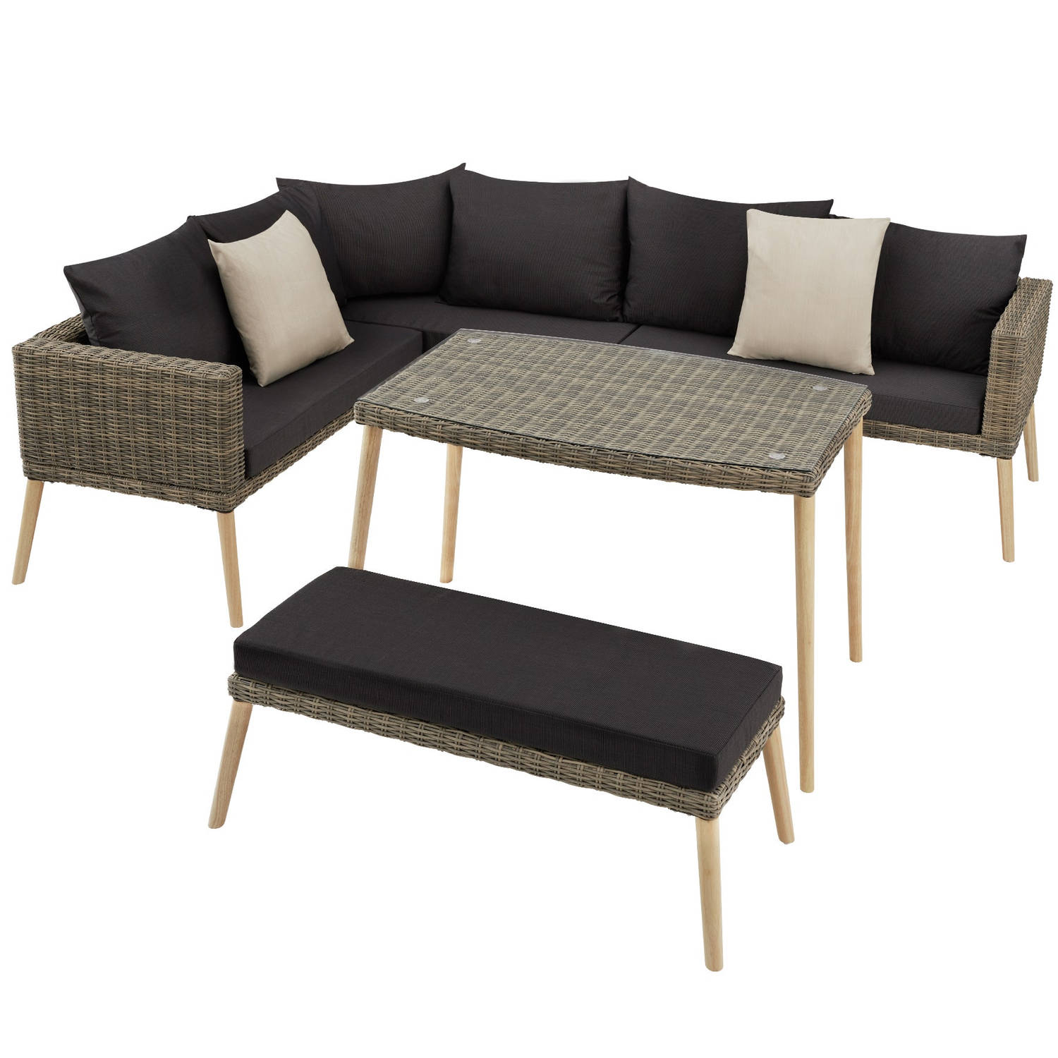 tectake® - Wicker lounge Pula met aluminium frame - natuur - 404793 aanbieding