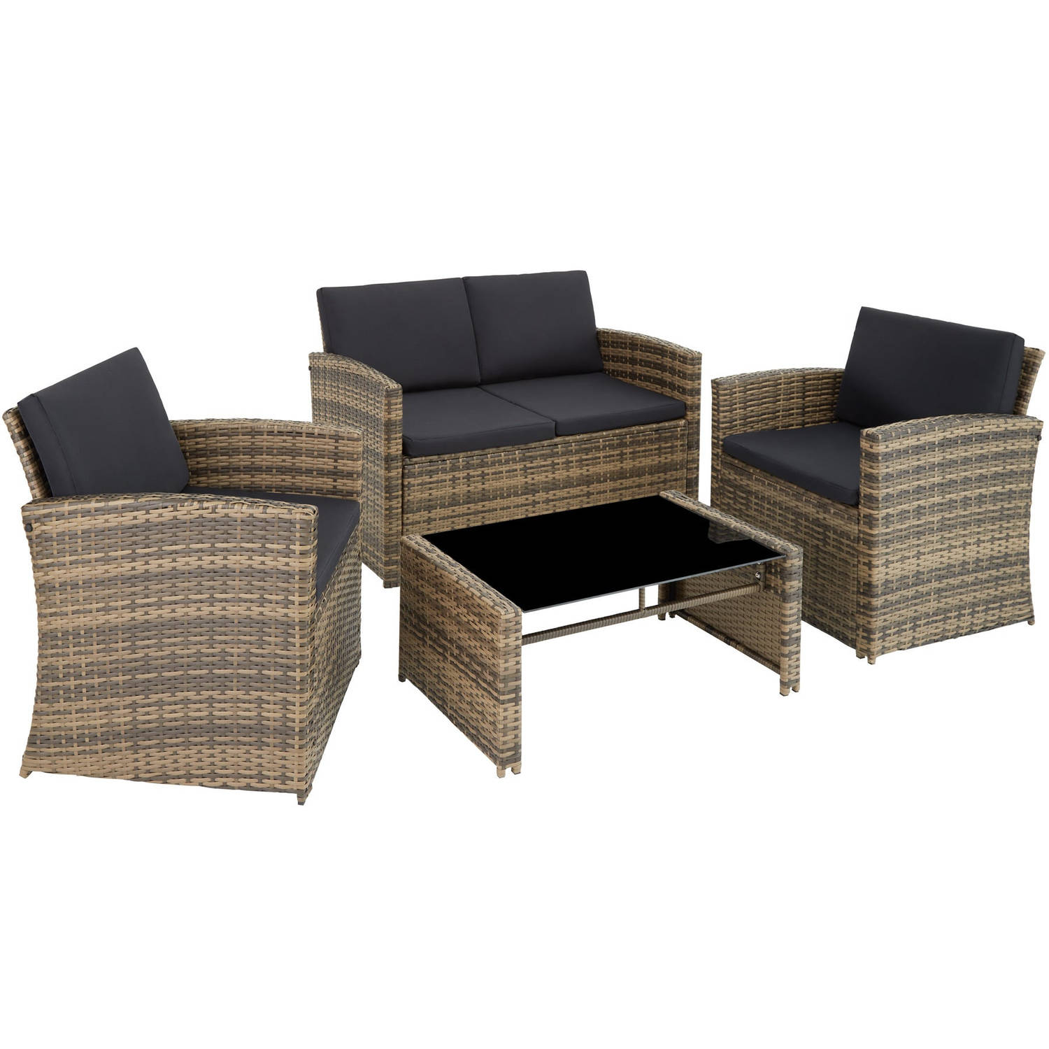 tectake® - Wicker zitgroep tuinset Lucca - natuurkleur - 404916 aanbieding