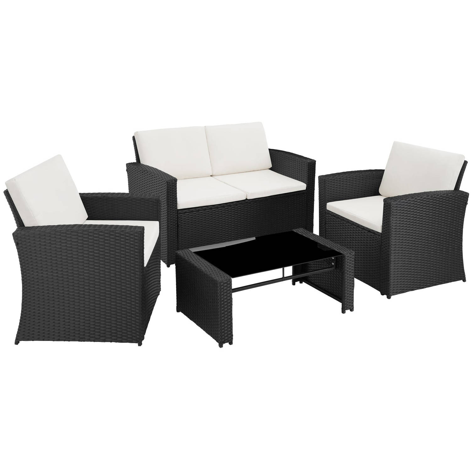 tectake® - Wicker zitgroep tuinset Lucca - zwart - 404917 aanbieding