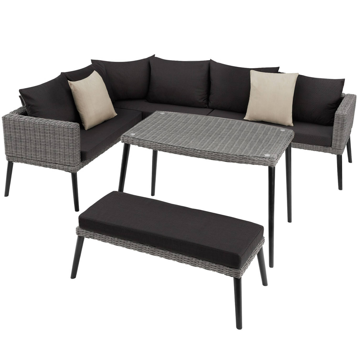 tectake® - Wicker lounge Pula met aluminium frame - grijs - 404792 aanbieding