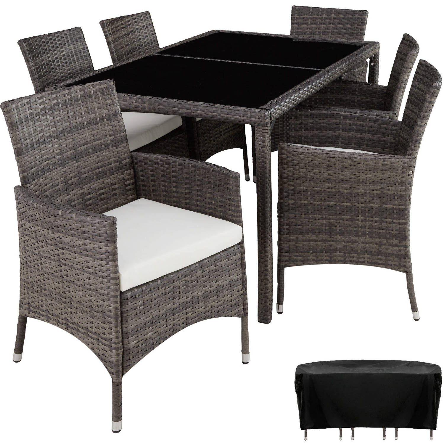 tectake - luxe Wicker zitgroep Porto 6 + 1 - grijs - 404321 aanbieding