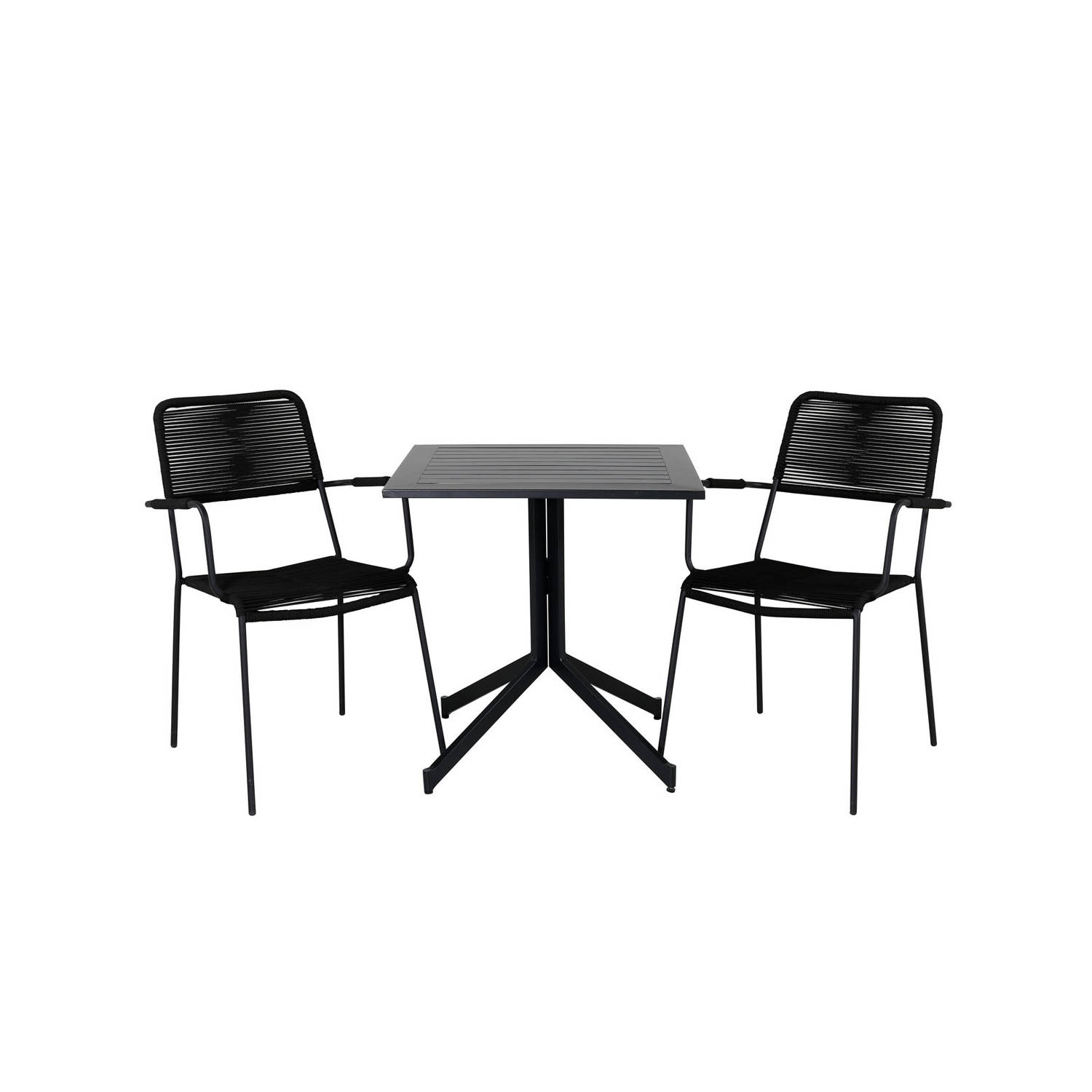 Blokker Tuinsets - Way tuinmeubelset tafel 70x70cm en 2 stoel armleuning Lindos zwart. aanbieding