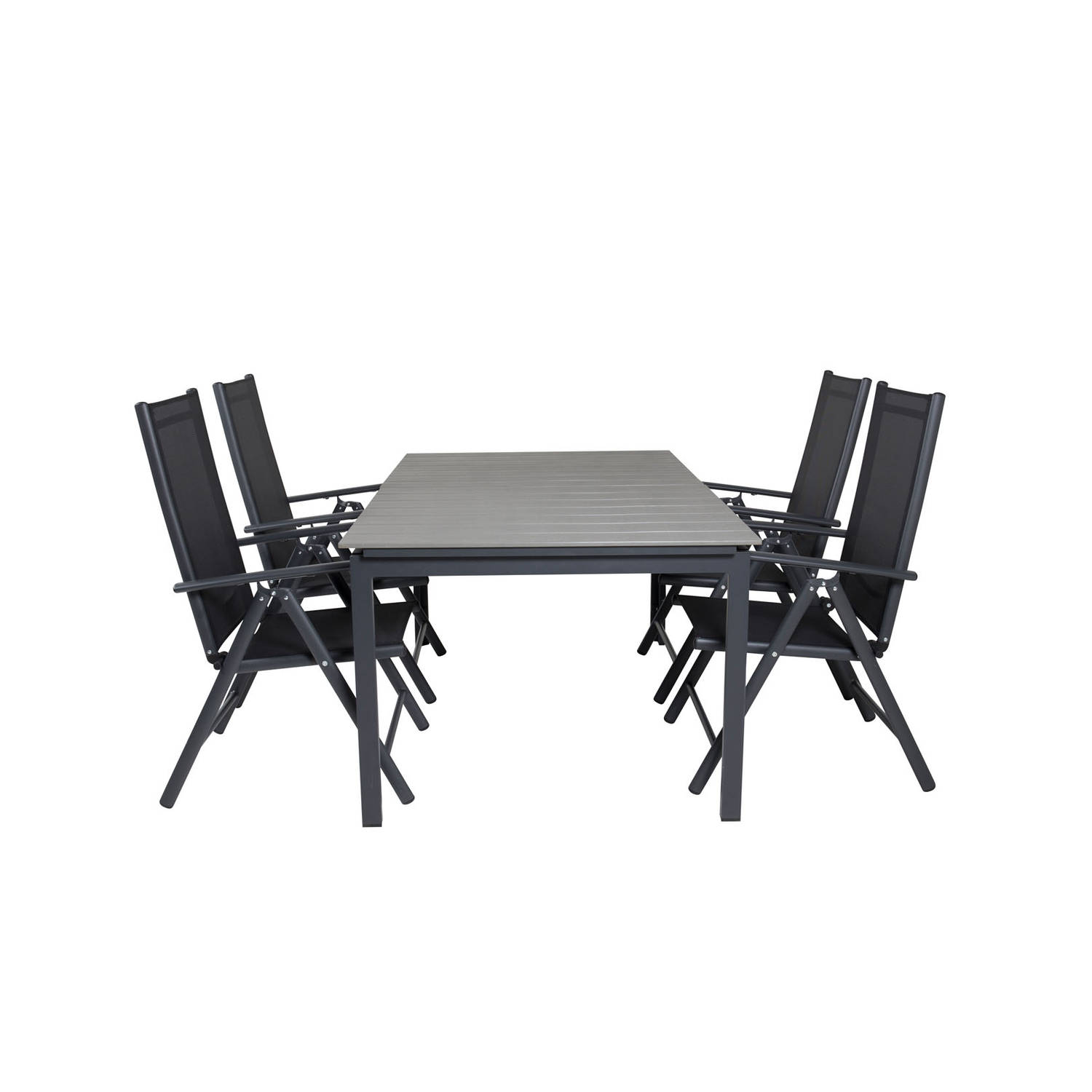 Blokker Tuinsets - Levels tuinmeubelset tafel 100x160/240cm en 4 stoel Break zwart, grijs. aanbieding