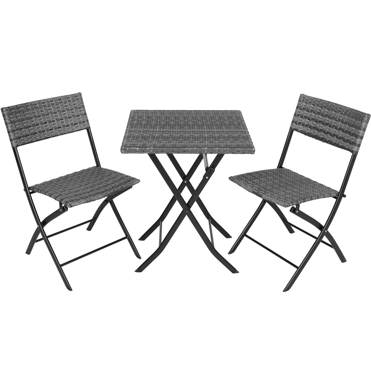 Blokker Tuinsets - tectake - Tuinset Balkonset - wicker set Trevi - 2 stoelen en een tafel - grijs - 403197 aanbieding