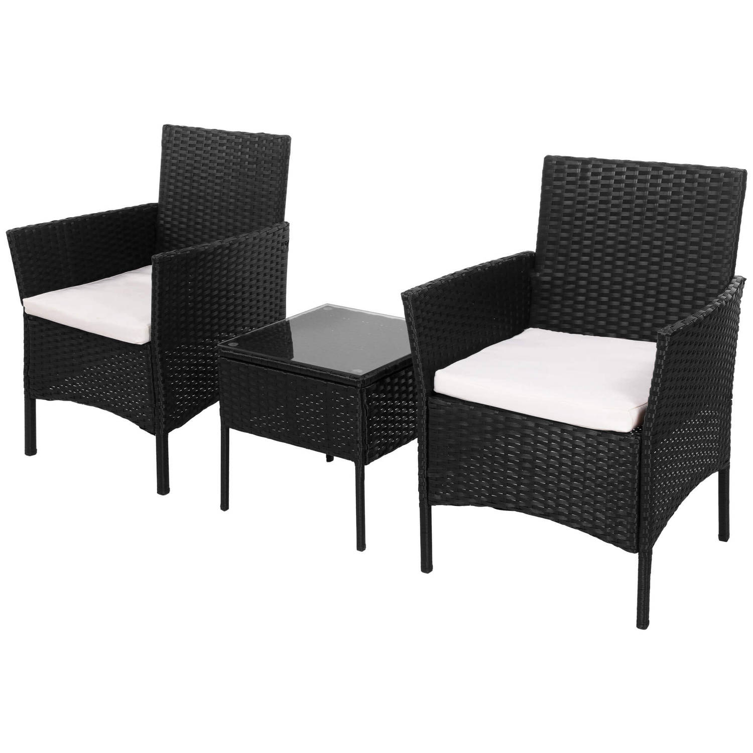 Springos Tuinset - 3 Delig - Stoelen - Tafel - Rotan - Zwart/ Ecru aanbieding